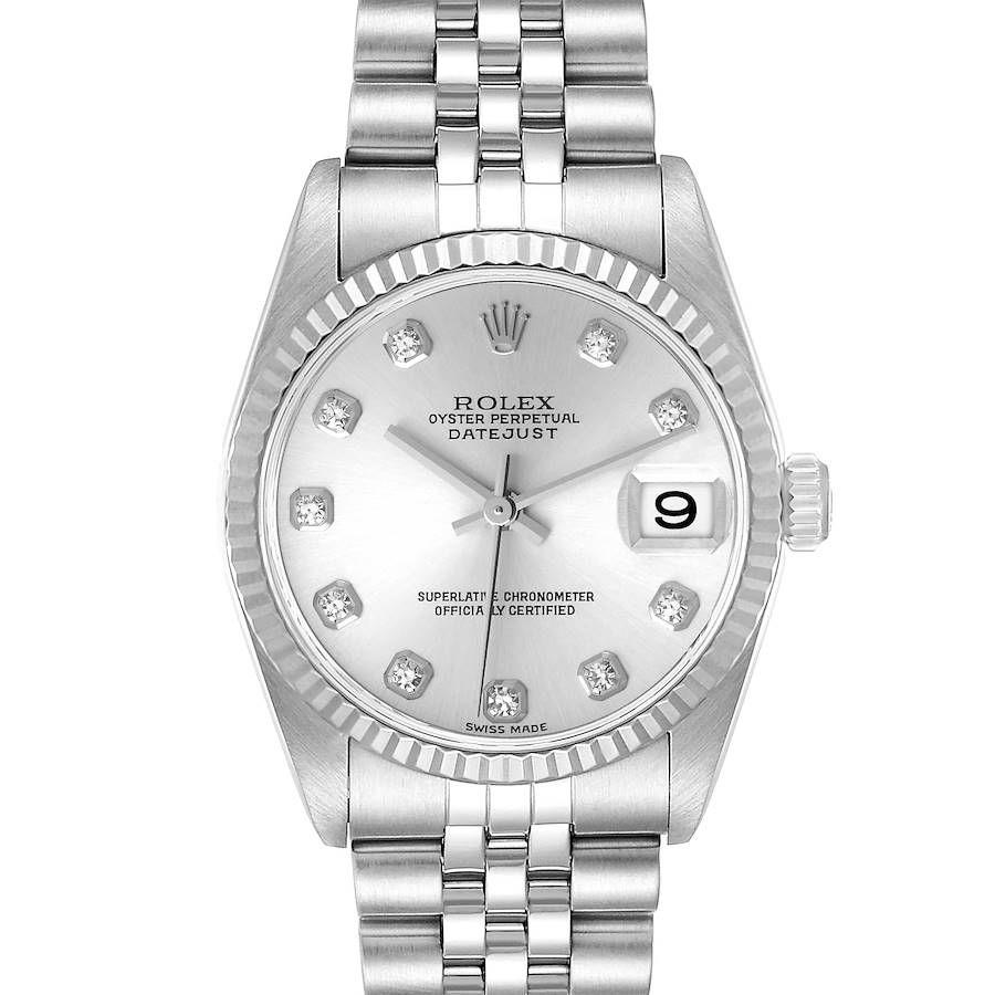 Rolex Datejust Midsize Steel White Gold Diamond Dial Watch 78274 Box Papers SwissWatchExpo