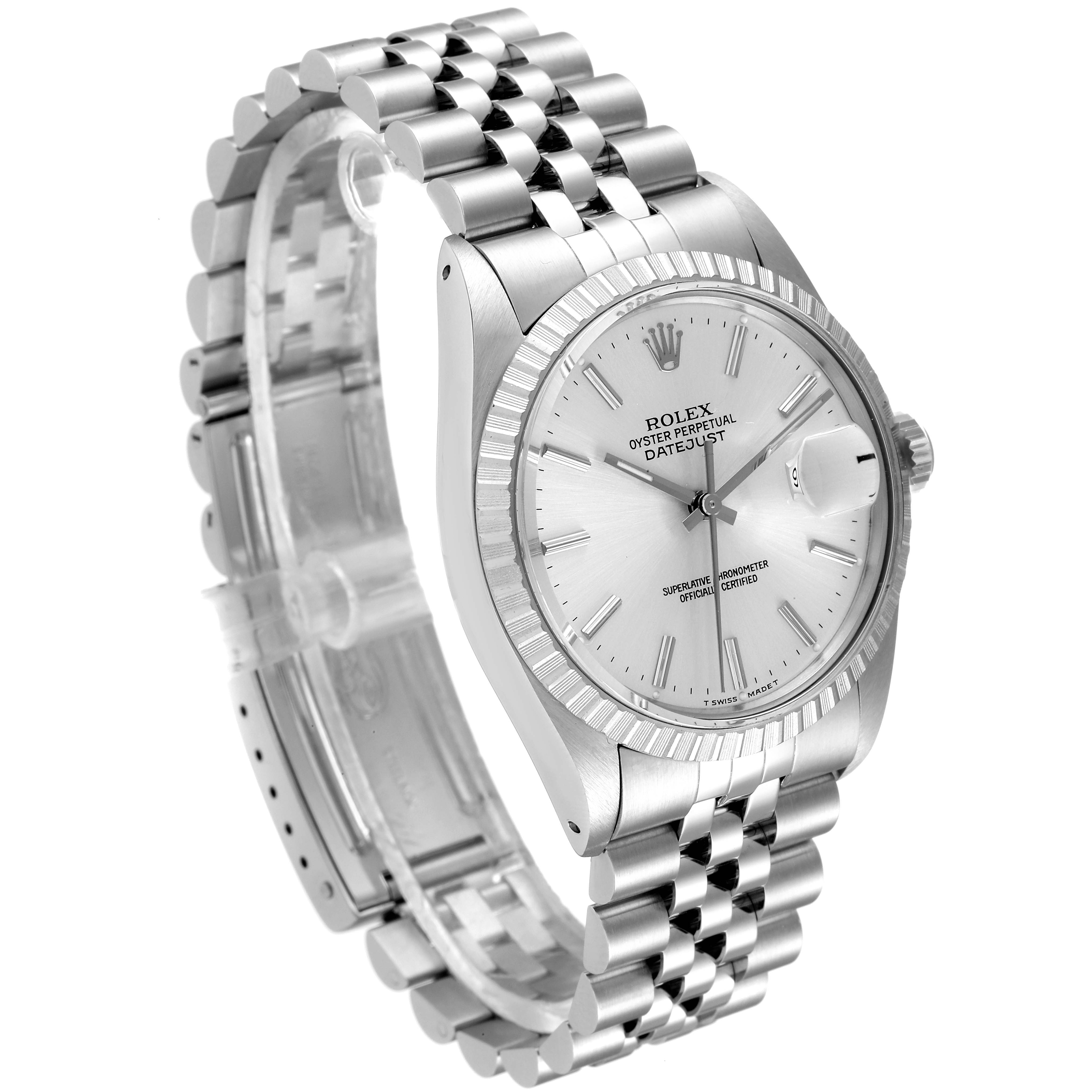 This Rolex Vintage Collection 16030 Men's Stainless Steel Silver Dial 16030 Men's Stainless Steel Silver Dial model is shown at a three-quarter angle, displaying its face, bezel, and bracelet.