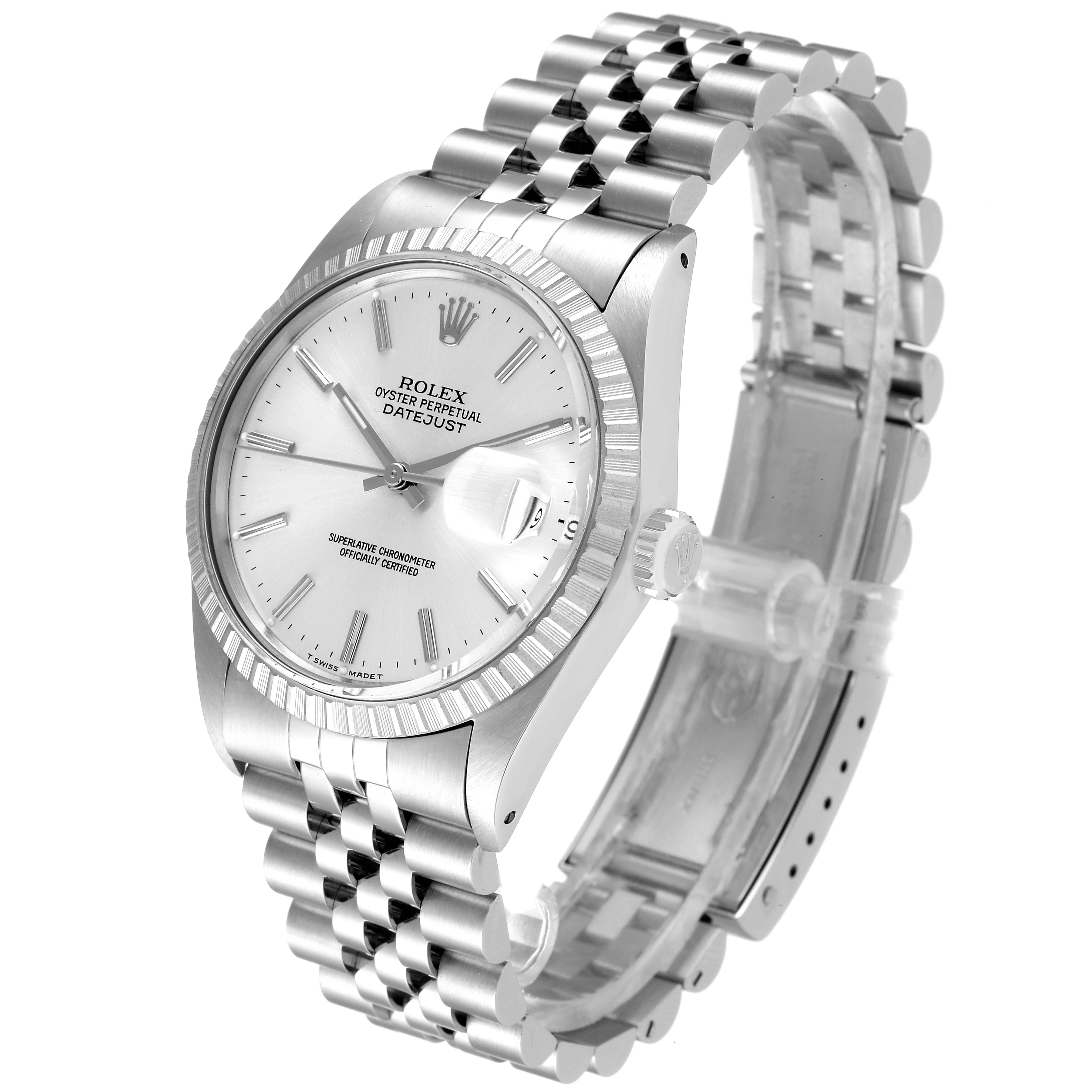 The Rolex Vintage Collection 16030 Men's Stainless Steel Silver Dial 16030 Men's Stainless Steel Silver Dial watch is shown in a three-quarter view, displaying the face, bezel, crown, and bracelet.