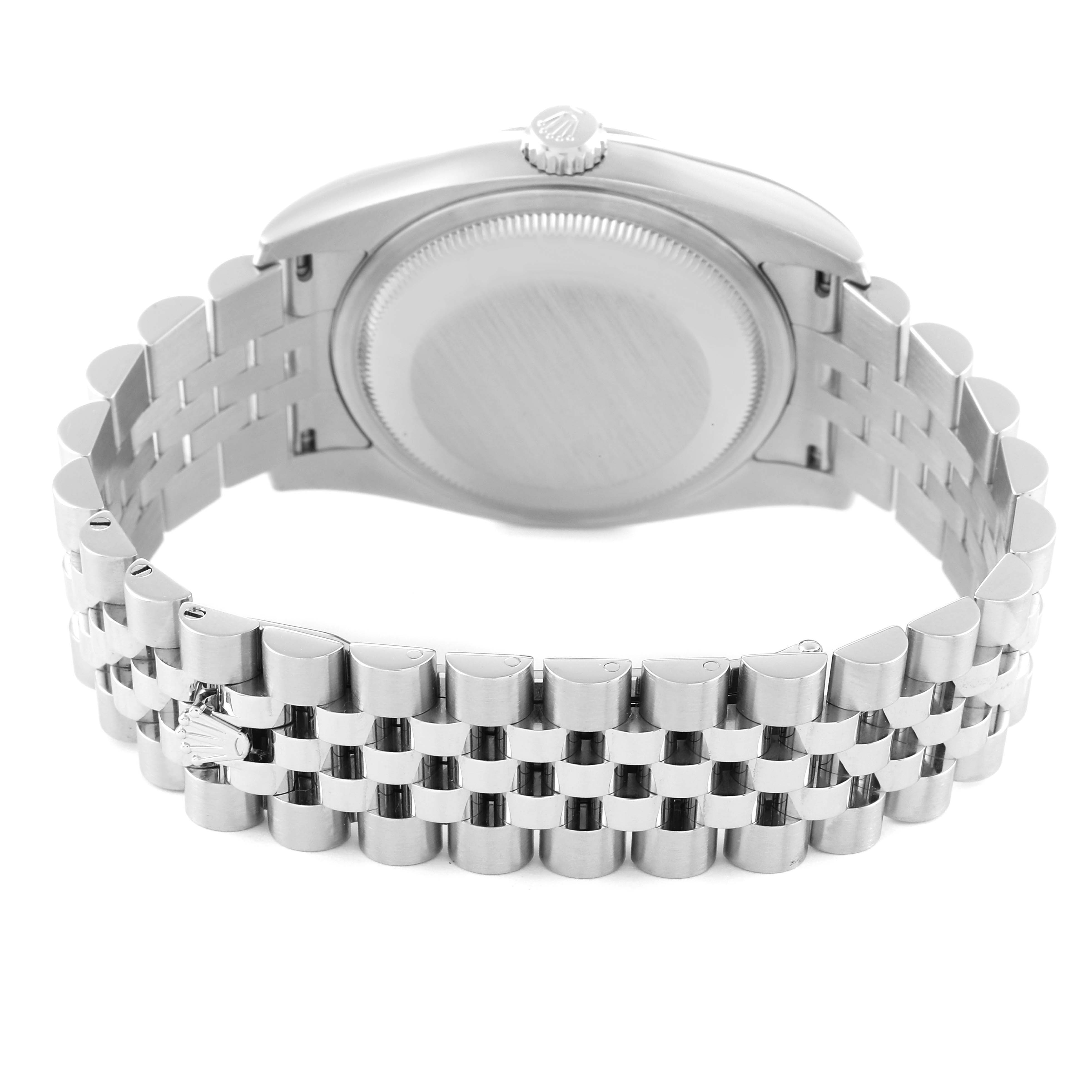 This image shows the back view of the Rolex Datejust 116234 Men's Stainless Steel Blue Dial 116234 Men's Stainless Steel Blue Dial watch, highlighting the case back and bracelet.