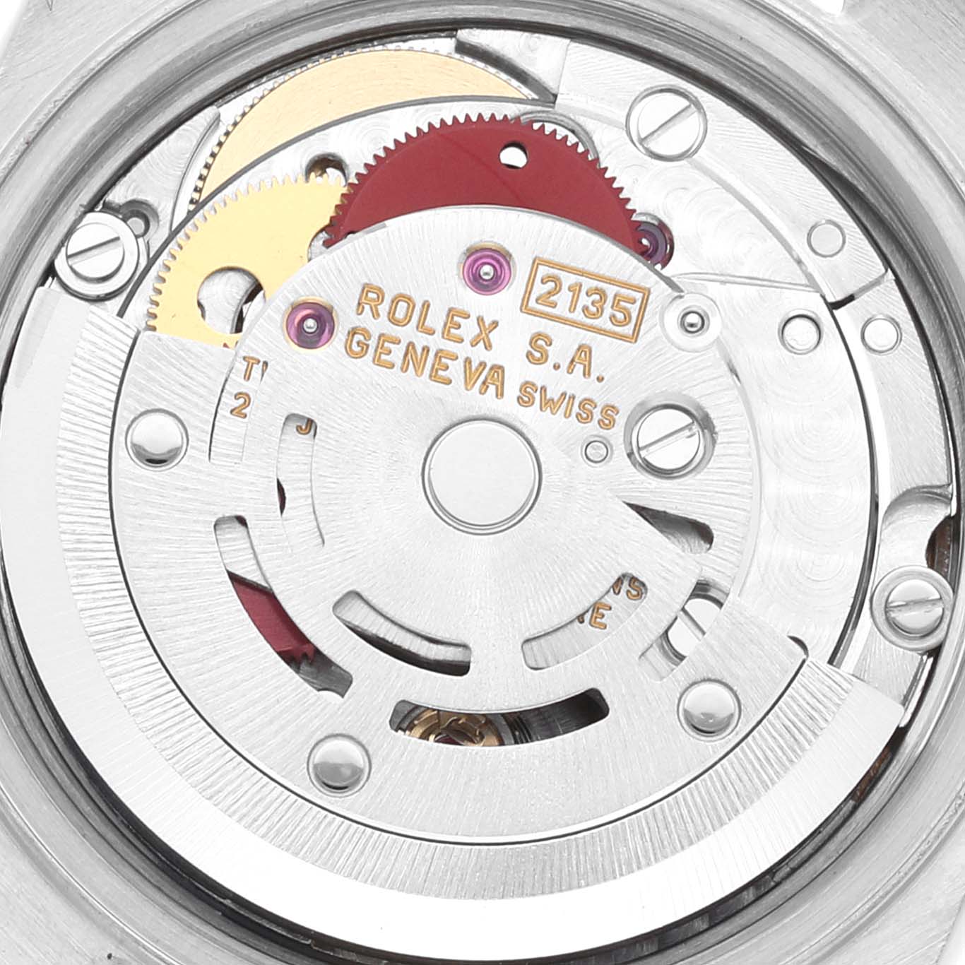 The image shows a close-up view of the movement mechanism inside a Rolex Datejust 69174 Women's Stainless Steel Silver Dial 69174 Women's Stainless Steel Silver Dial watch.