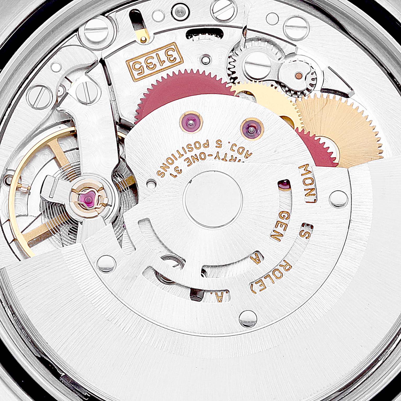 This image shows a high-magnification view of the intricate movement components inside the Rolex Datejust 16233 Men's Steel and Gold (two tone) Champagne Dial 16233 Men's Steel and Gold (two tone) Champagne Dial watch.