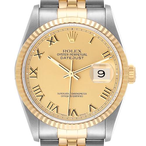 Photo of Rolex Datejust Steel Yellow Gold Champagne Roman Dial Watch 16233