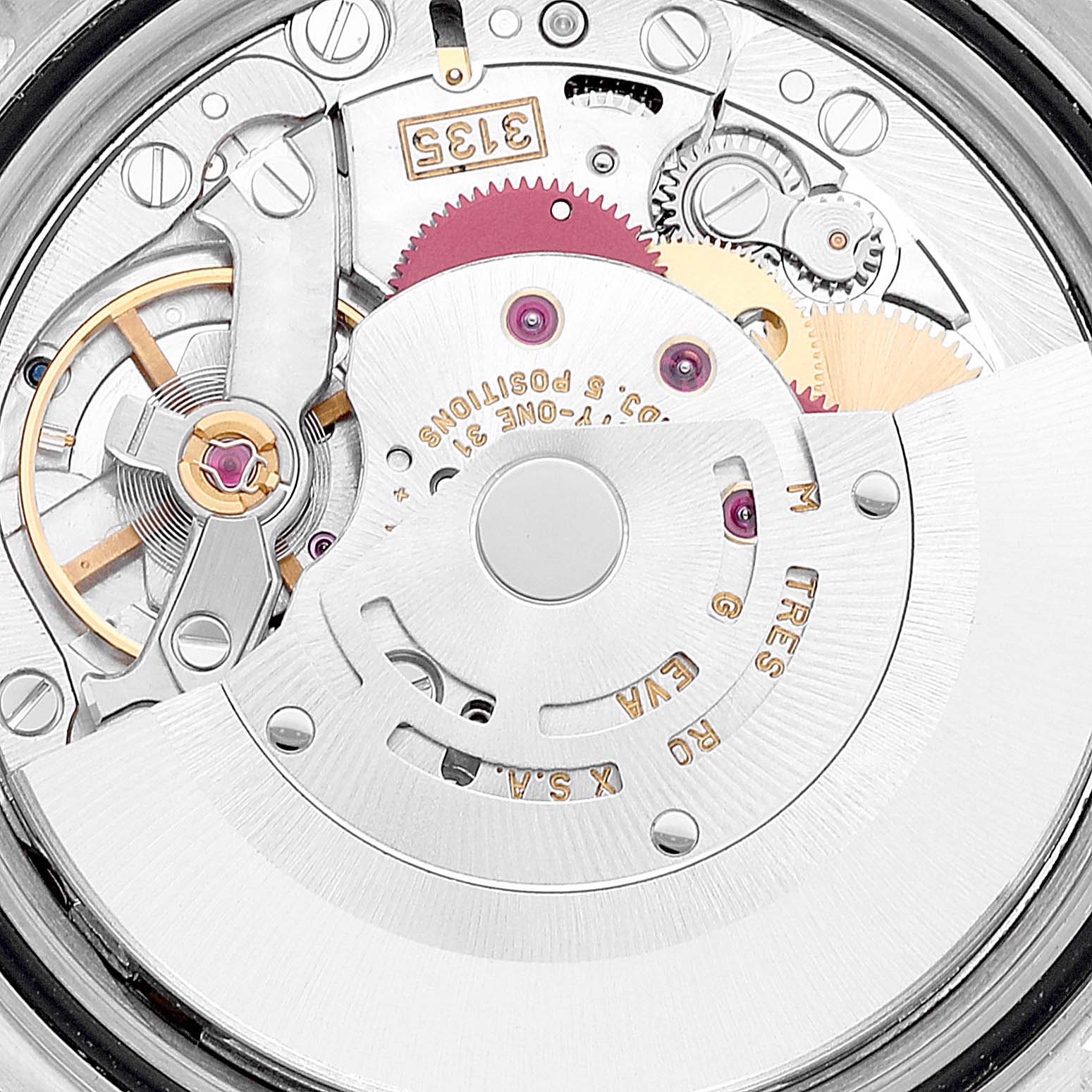 This image shows a close-up of the movement and internal mechanism of the Rolex Datejust 16233 Men's Steel and Gold (two tone) Champagne Dial 16233 Men's Steel and Gold (two tone) Champagne Dial watch.