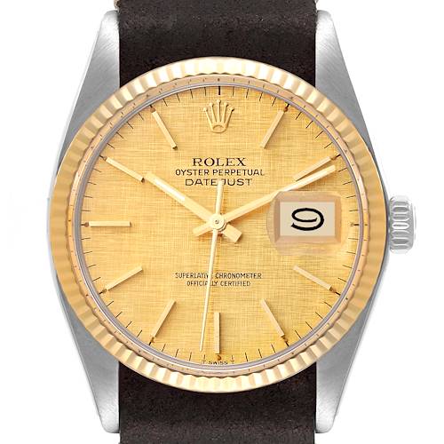 Photo of Rolex Datejust Steel Yellow Gold Vintage Linen Dial Mens Watch 16013 Box Papers