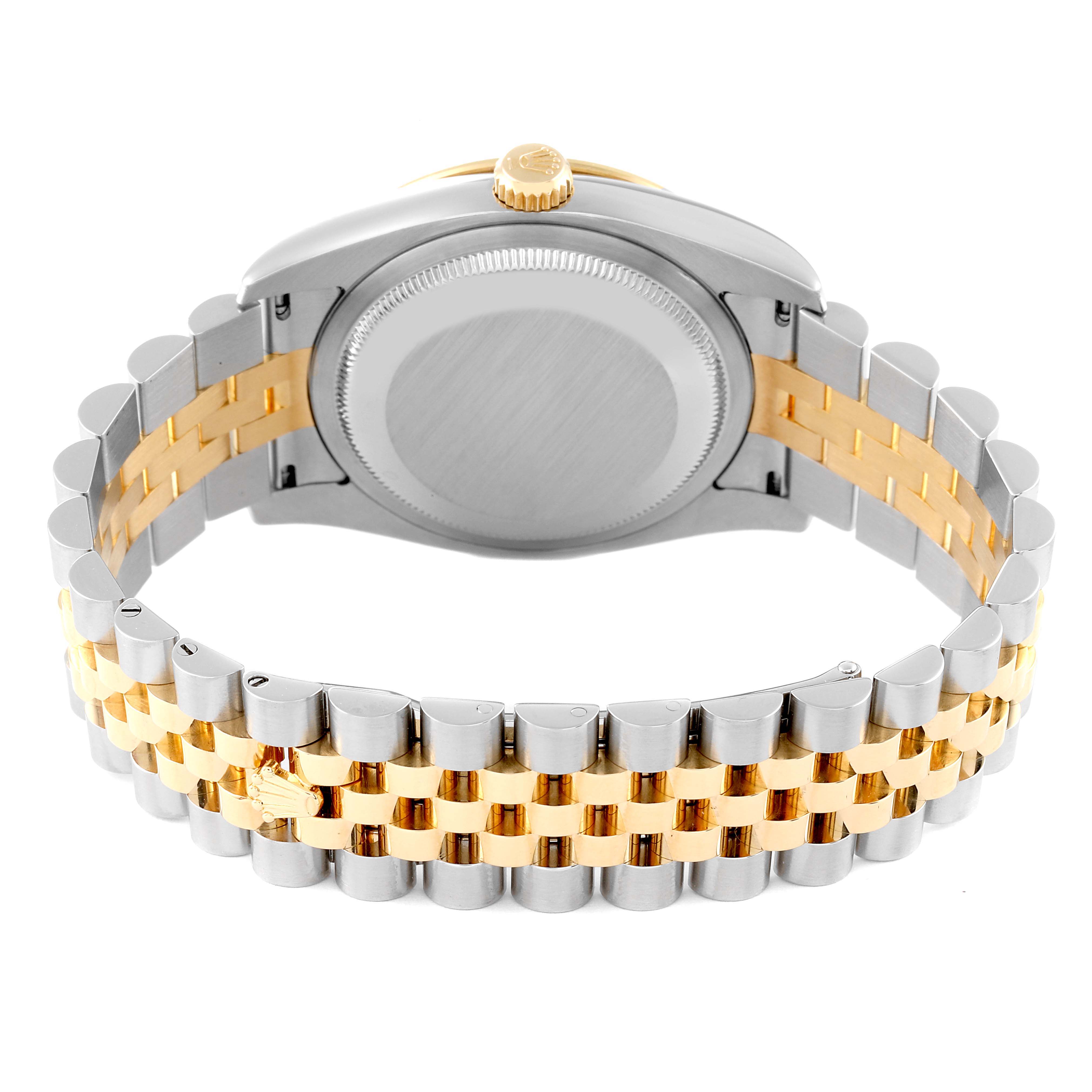 This image shows the back case and bracelet of the Rolex Turn-o-Graph 116263 Men
s Steel and Gold (two tone) White Dial 116263 Men
s Steel and Gold (two tone) White Dial watch at a rear angle.