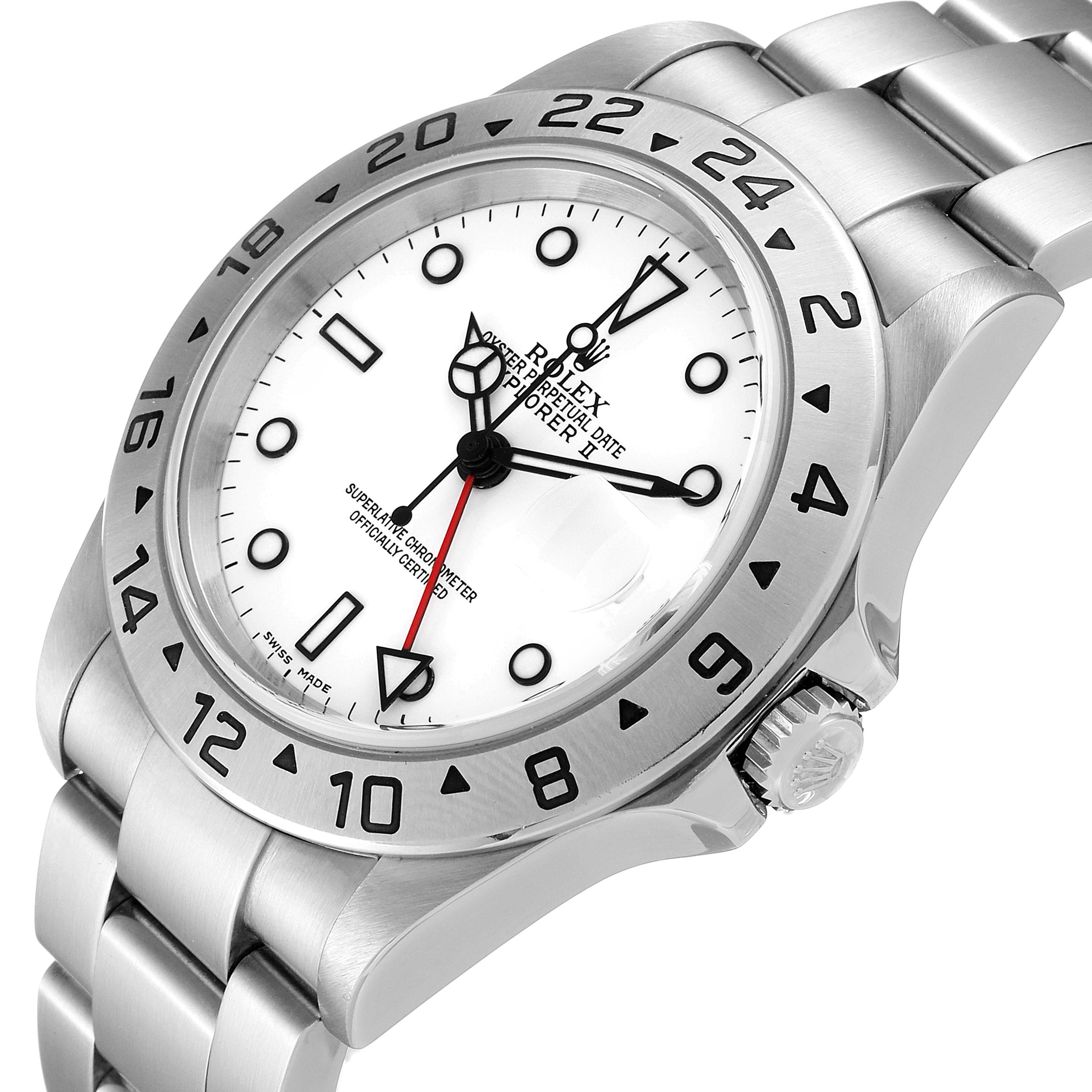 This image shows a Rolex Explorer 16570 Men
s Stainless Steel White Dial 16570 Men
s Stainless Steel White Dial watch at a three-quarter angled view, displaying the dial, bezel, and part of the bracelet.