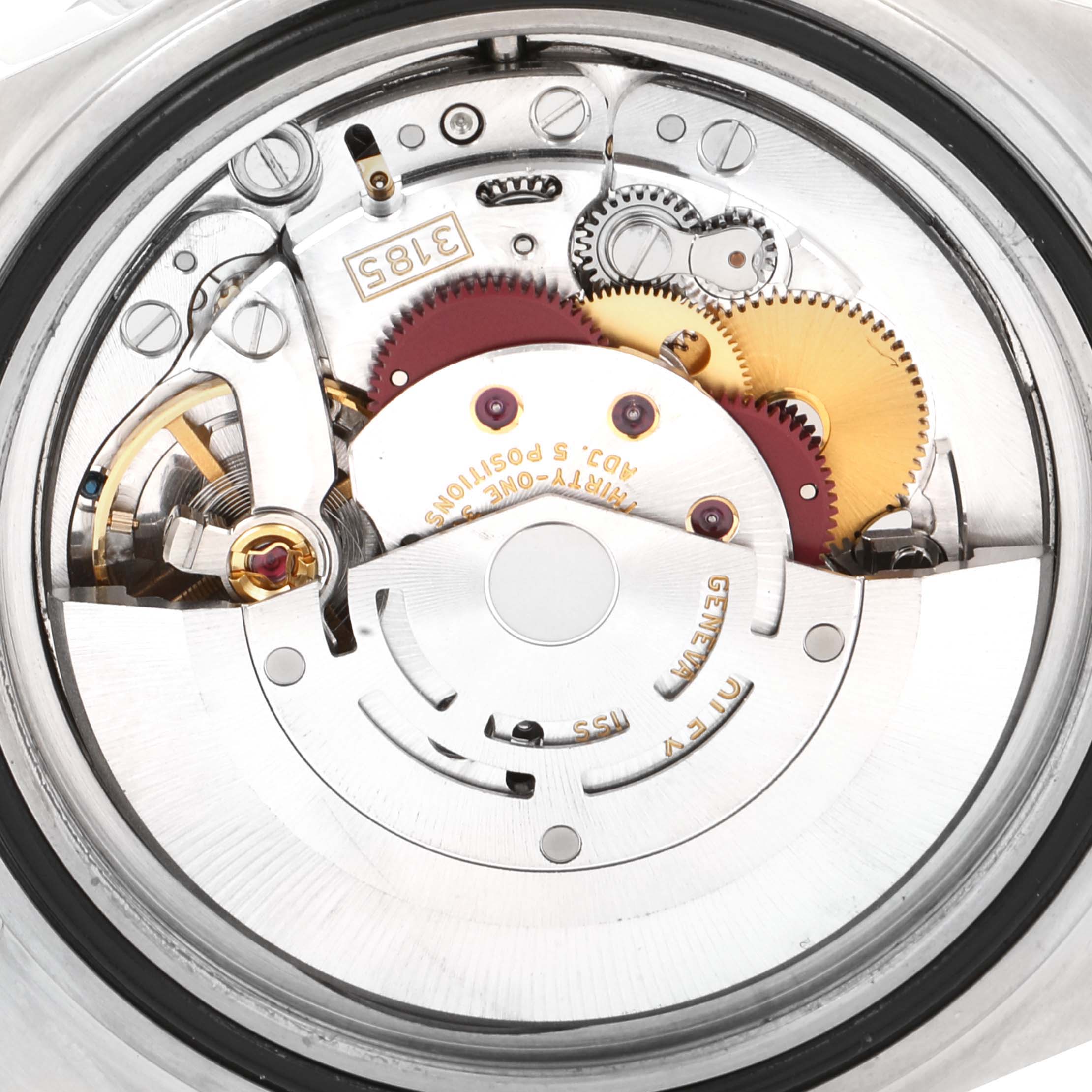 This image shows the intricate internal mechanism of a Rolex Explorer 16570 Men's Stainless Steel White Dial 16570 Men's Stainless Steel White Dial watch from a close-up, top-down angle.