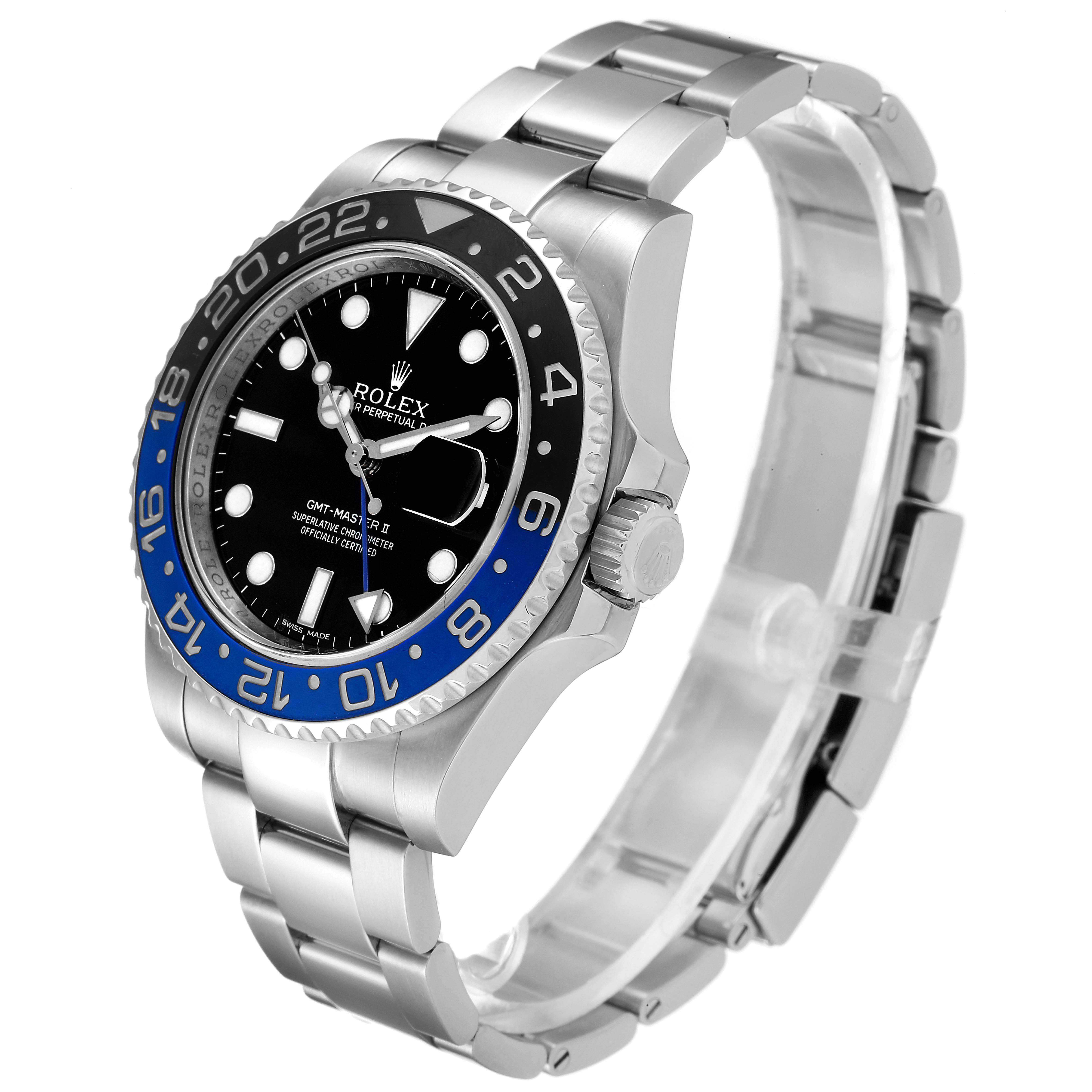 The Rolex GMT-Master 116710 Men's Stainless Steel Black Dial 116710 Men's Stainless Steel Black Dial is shown at a three-quarter angle, highlighting the bezel, dial, crown, and bracelet.