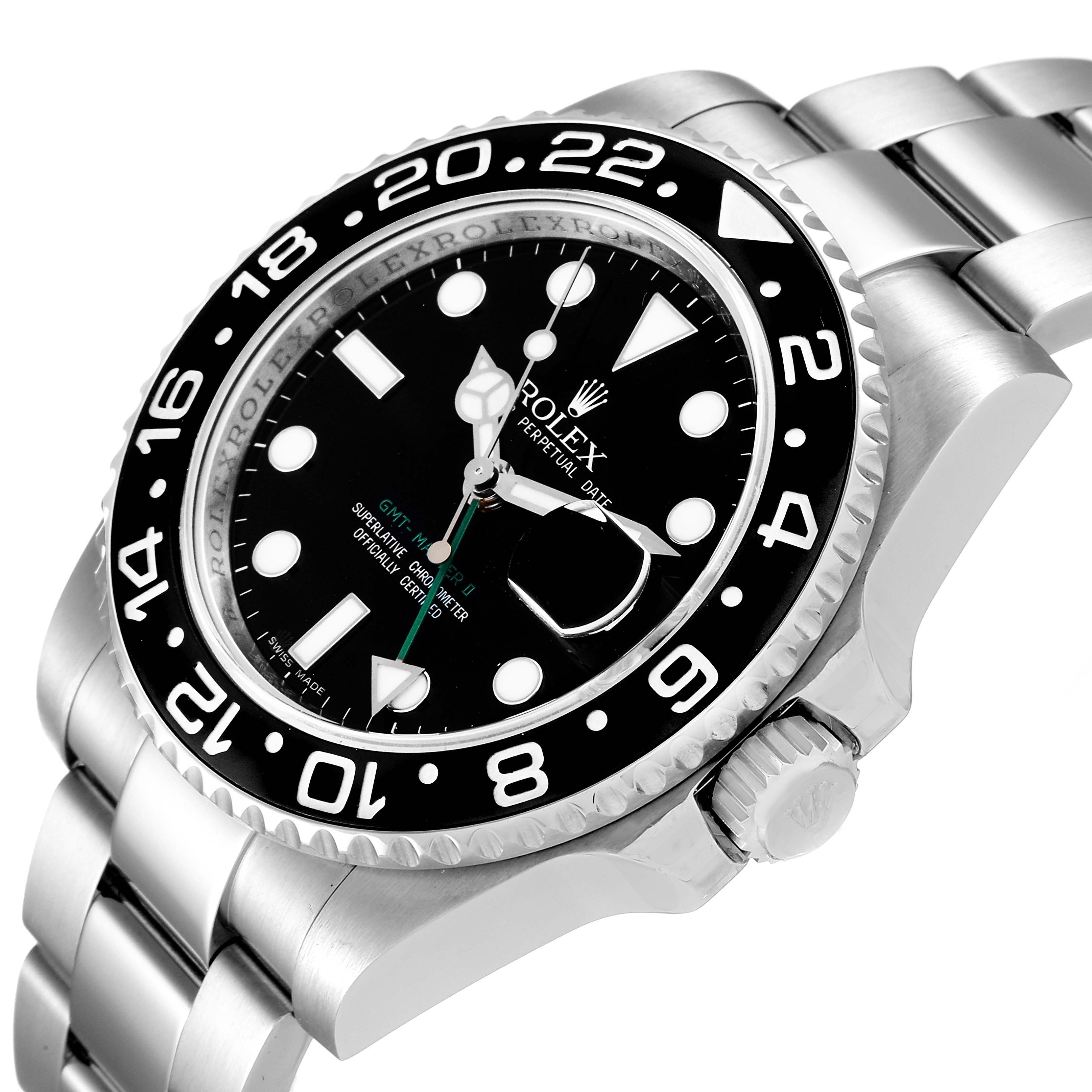 The image shows a Rolex GMT-Master 116710 Men
s Stainless Steel Black Dial 116710 Men
s Stainless Steel Black Dial watch angled slightly from the front, highlighting the dial, bezel, and part of the bracelet.