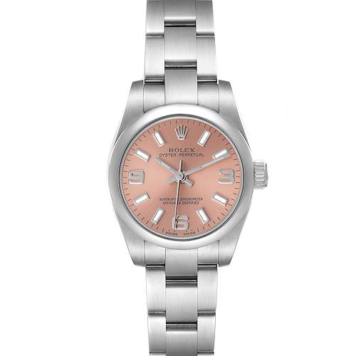 Photo of Rolex Nondate Salmon Dial Oyster Bracelet Steel Ladies Watch 176200 Box Card