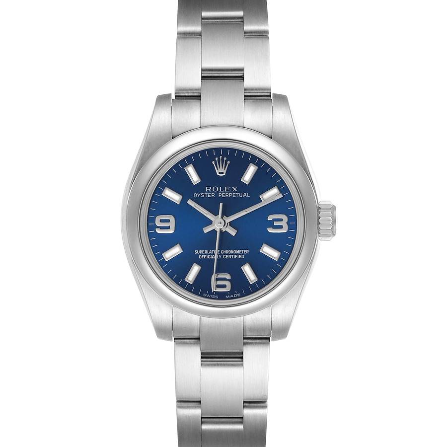 Rolex Oyster Perpetual Nondate Blue Dial Domed Bezel Watch 176200 Box Card SwissWatchExpo