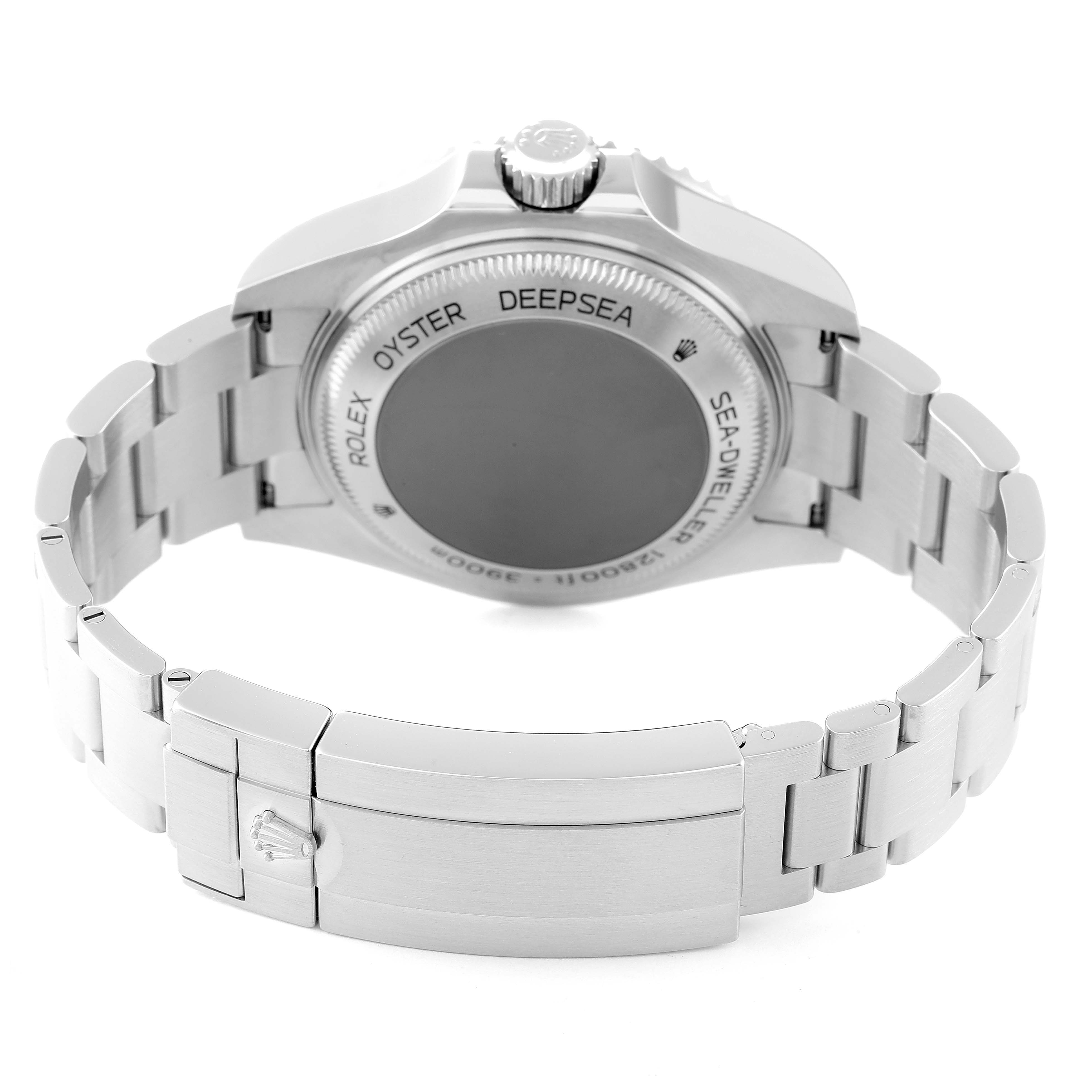 This image shows the back of the Rolex Sea-Dweller 126660 Men's Stainless Steel Black Dial 126660 Men's Stainless Steel Black Dial watch, highlighting its bracelet and clasp.