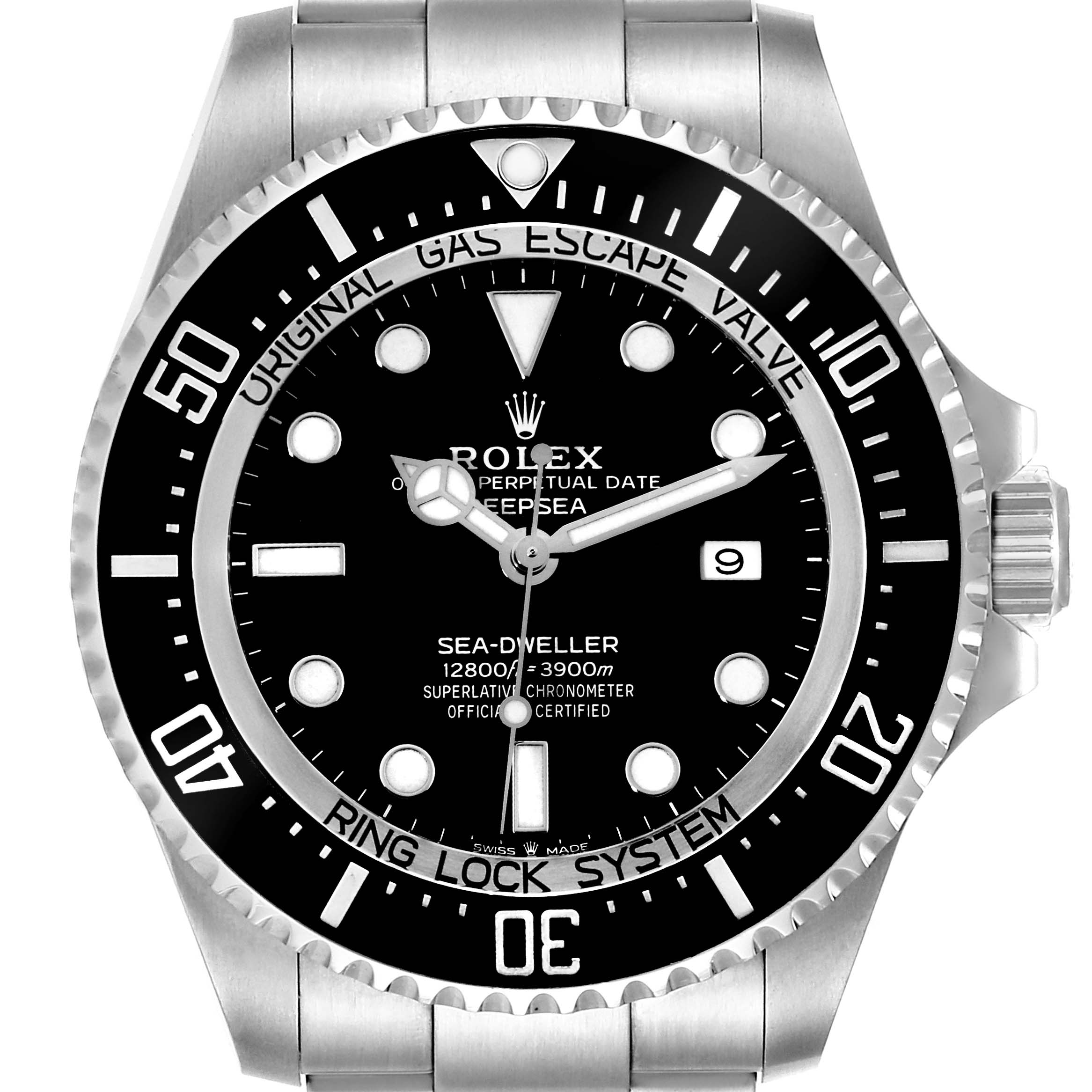 The image shows a frontal view of a Rolex Sea-Dweller 126660 Men's Stainless Steel Black Dial 126660 Men's Stainless Steel Black Dial watch, displaying its face, bezel, and part of the bracelet.