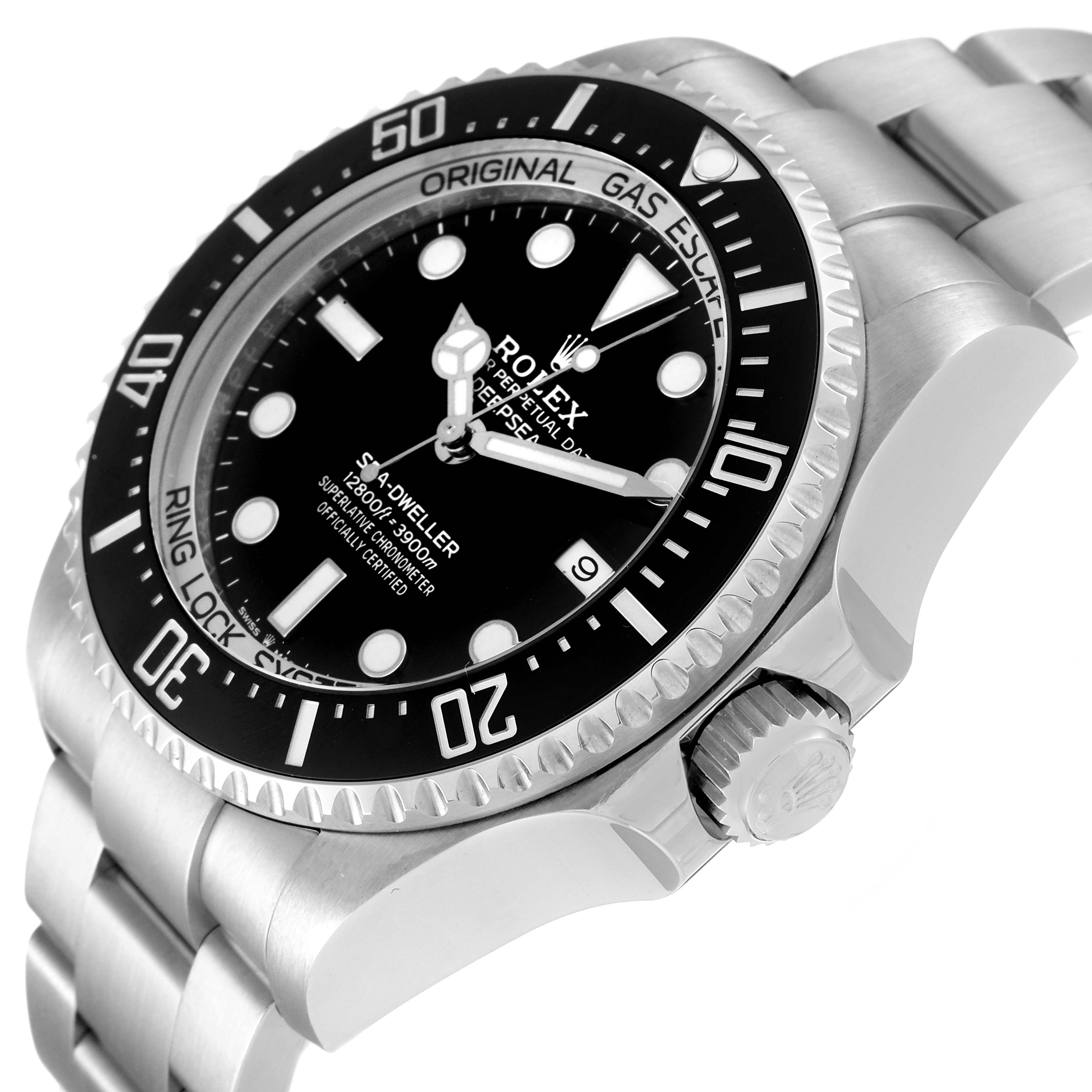 The image shows a Rolex Sea-Dweller 126660 Men's Stainless Steel Black Dial 126660 Men's Stainless Steel Black Dial watch at an oblique angle, highlighting the dial, bezel, and bracelet.