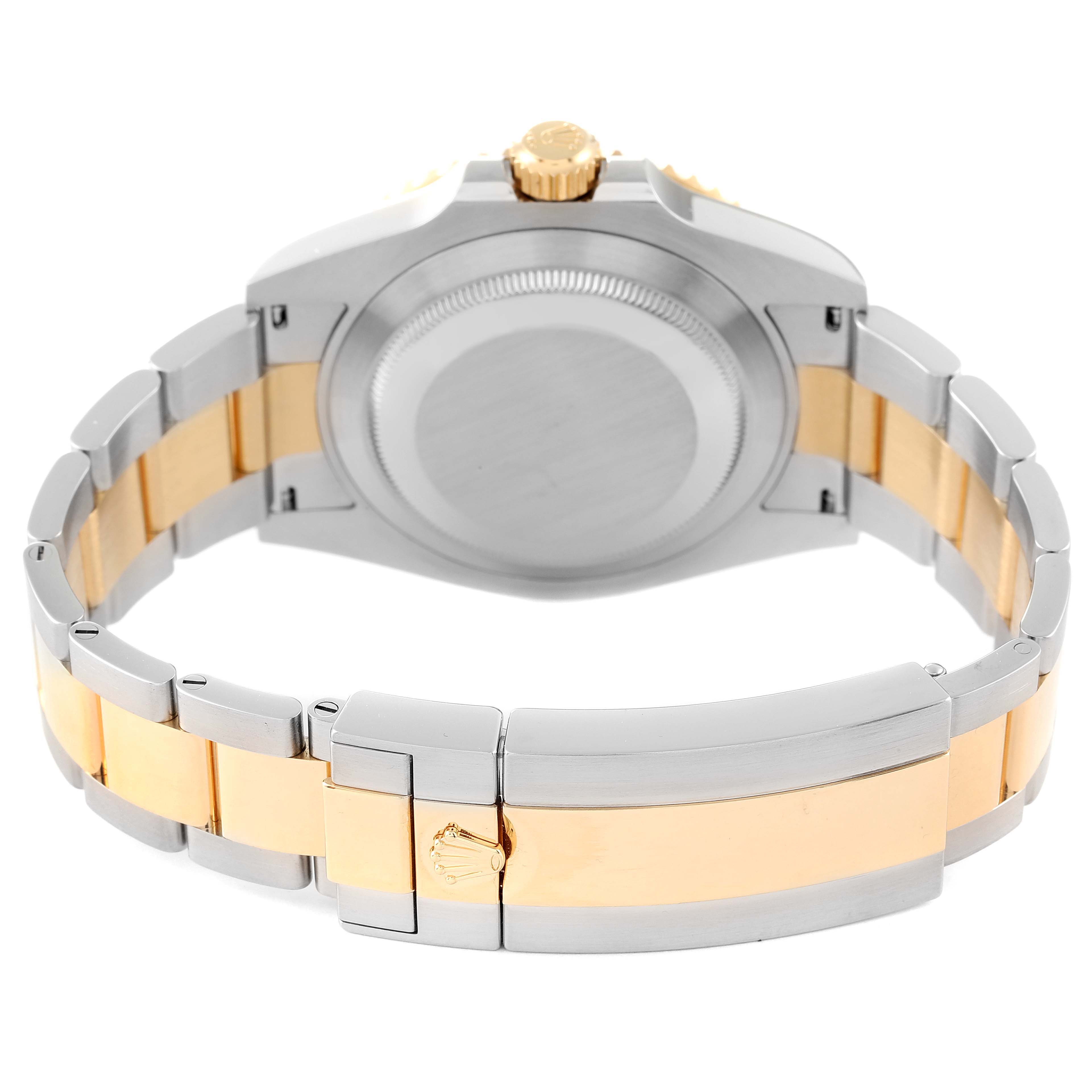 The image shows the back view of the Rolex Submariner 126613 Men's Steel and Gold (two tone) Blue Dial 126613 Men's Steel and Gold (two tone) Blue Dial watch, highlighting the two-tone bracelet and the case back.