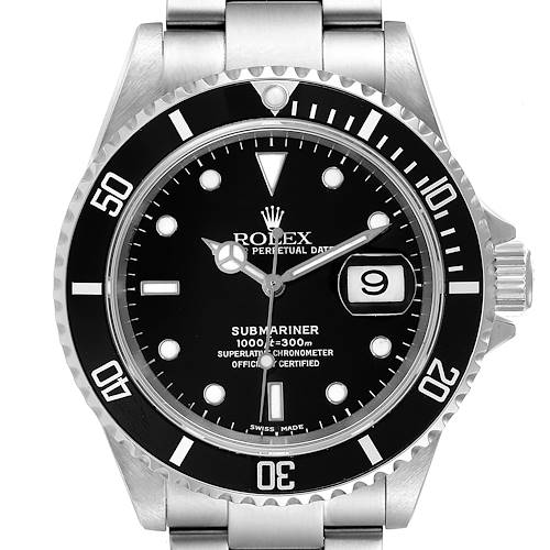 Photo of Rolex Submariner Black Dial Stainless Steel Mens Watch 16610 Box Papers