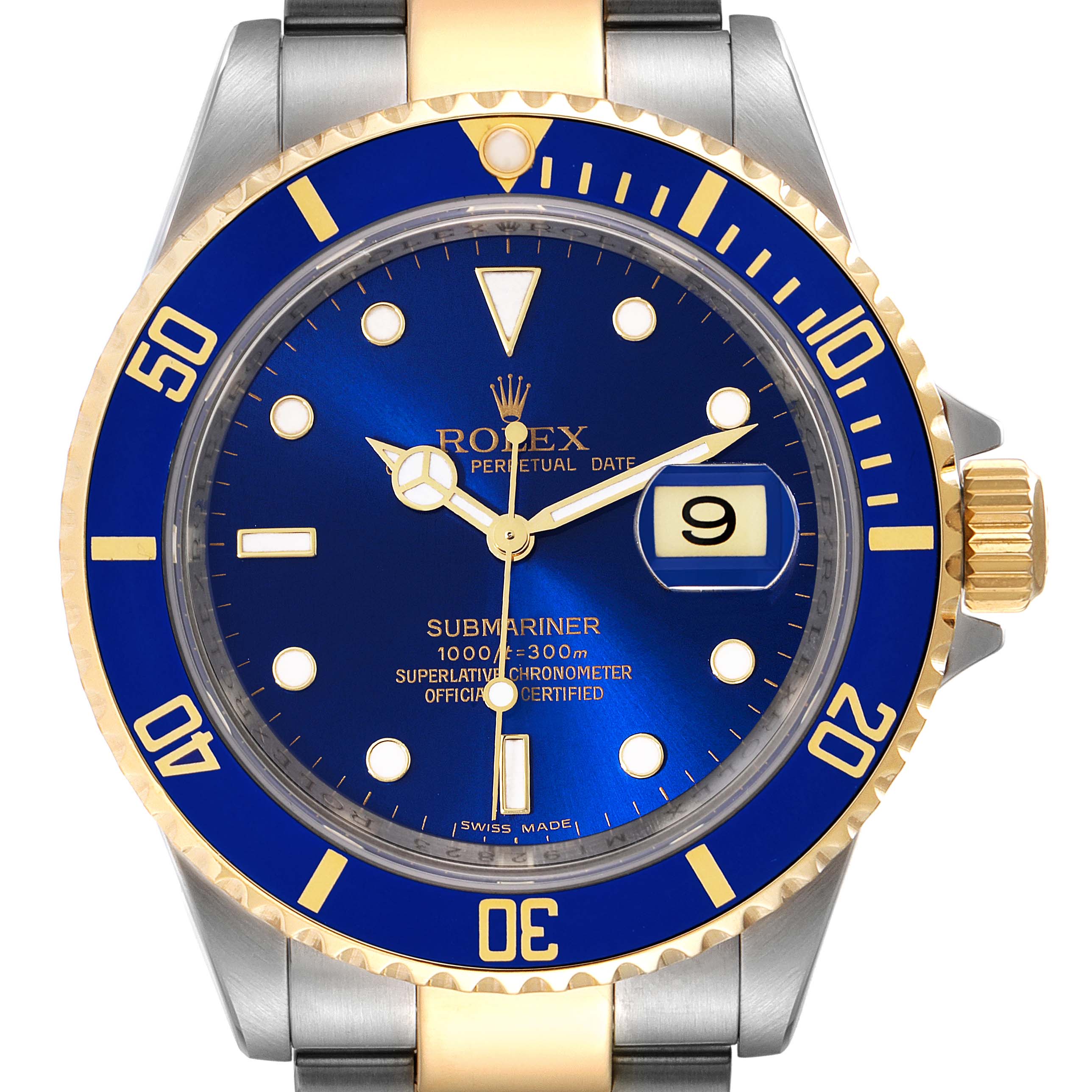 Rolex Submariner Blue Dial Steel Yellow Gold Mens Watch 16613 ...