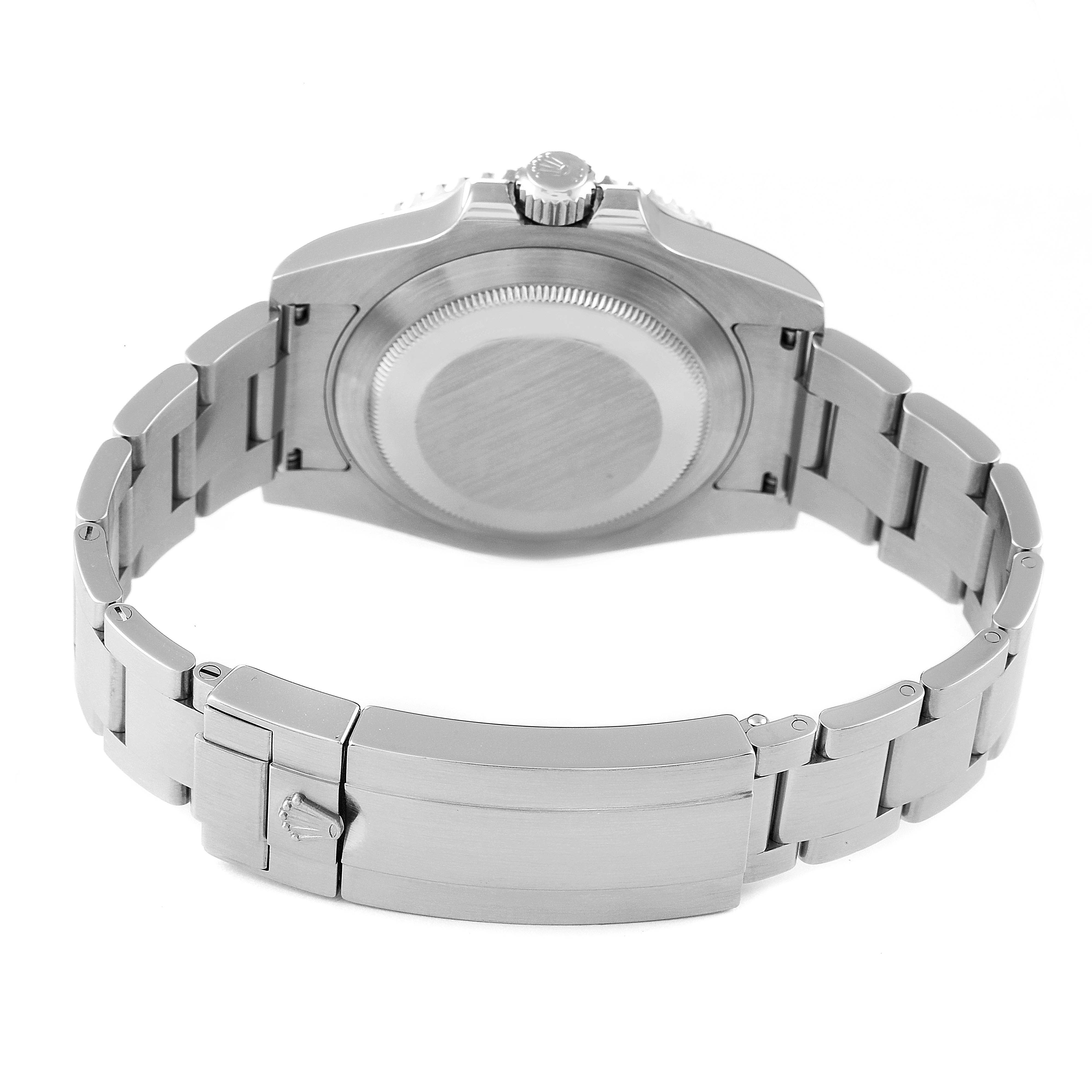 The image shows the backside and bracelet of a Rolex Submariner 116610LV Men
s Stainless Steel Green Dial 116610LV Men
s Stainless Steel Green Dial watch, highlighting the clasp and case back.