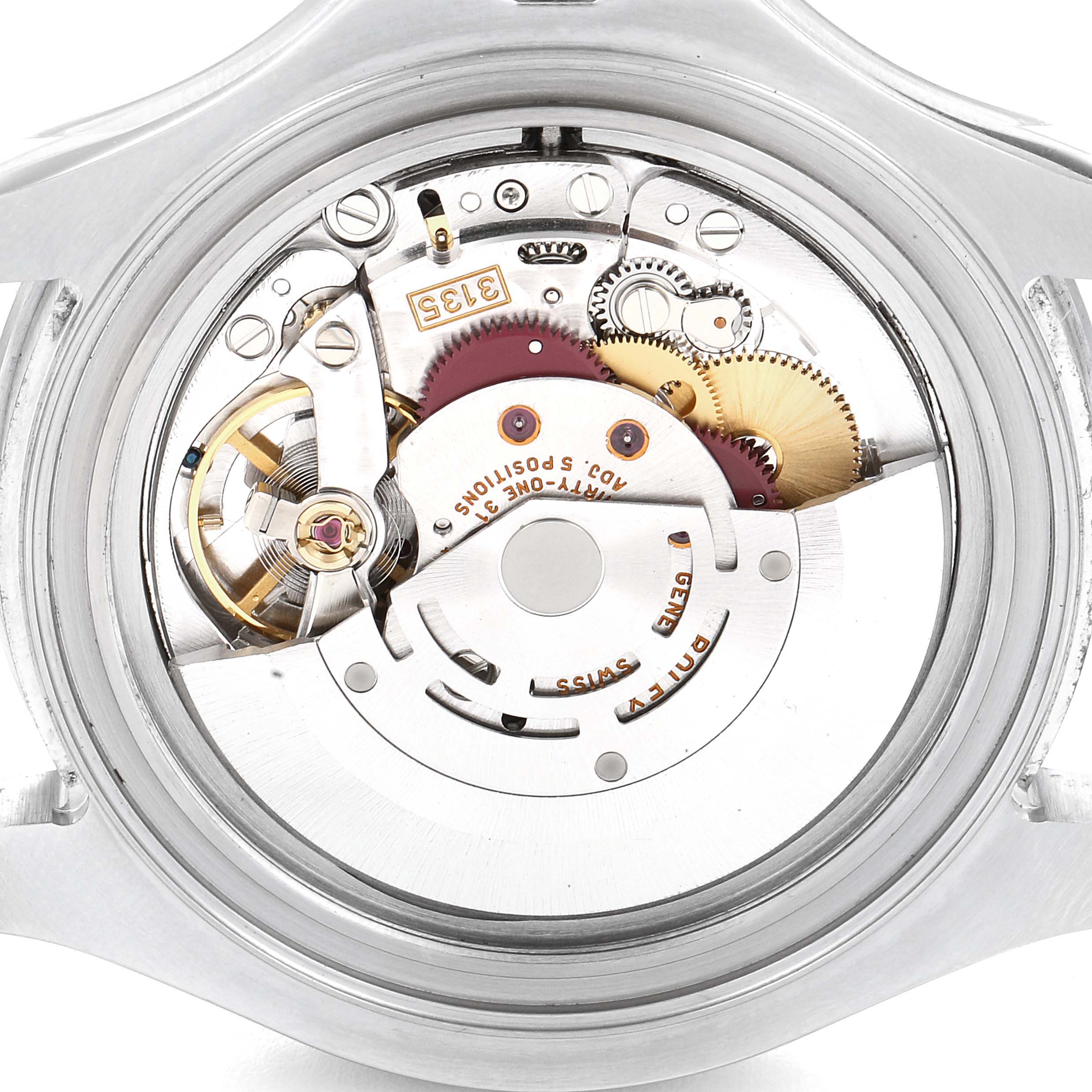This is a close-up view of the internal mechanical movement of a Rolex Yacht-Master 16622 Men's Stainless Steel Silver Dial 16622 Men's Stainless Steel Silver Dial watch.