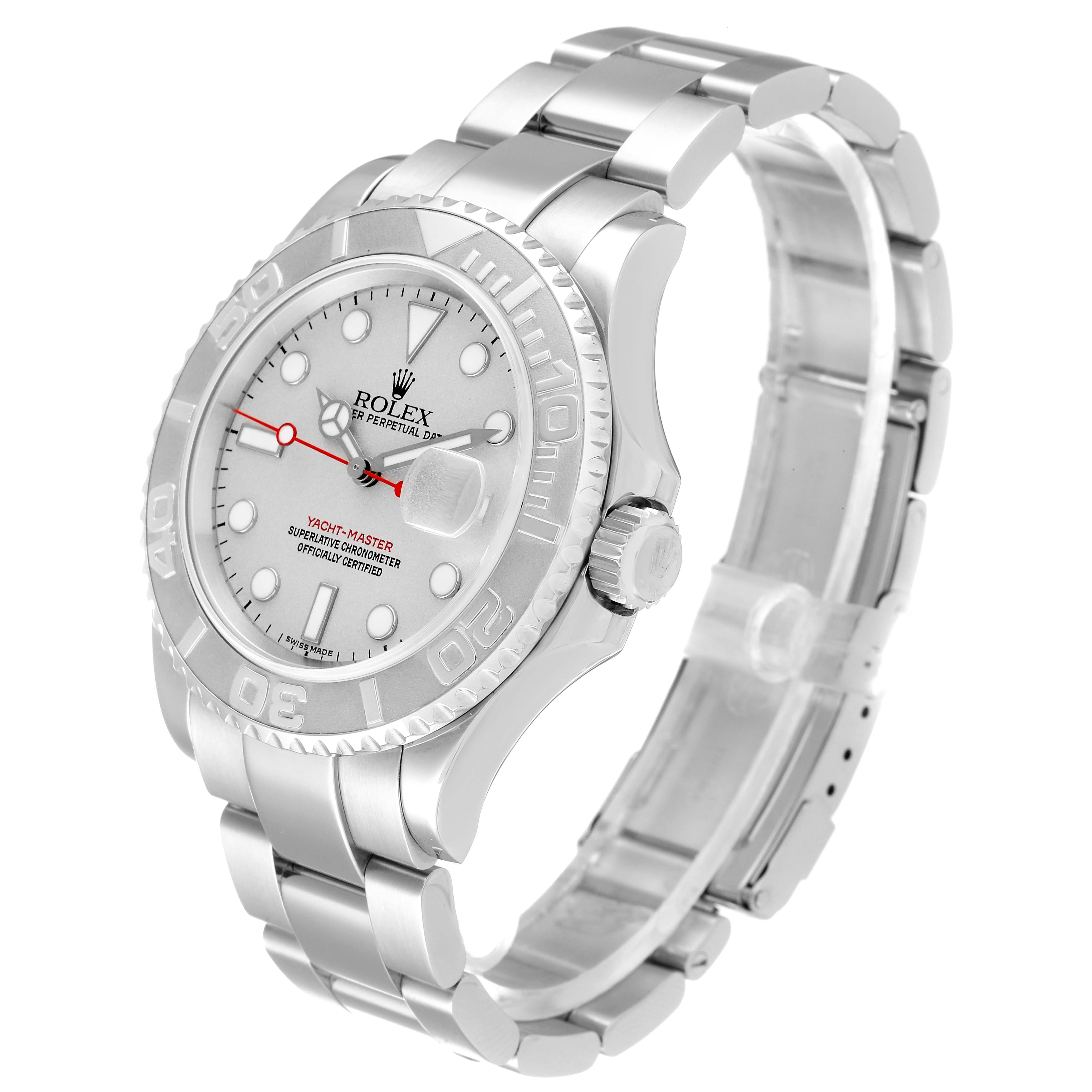 The Yacht-Master by Rolex is shown at a three-quarter angle displaying the case, bezel, dial, bracelet, and crown.