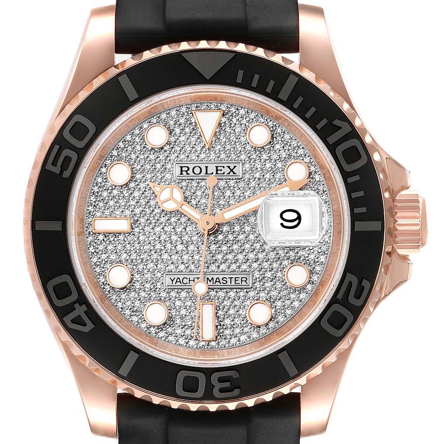 Rolex Yachtmaster 40mm Rose Gold Diamond Pave Dial Oysterflex Watch 116655 Box Card SwissWatchExpo