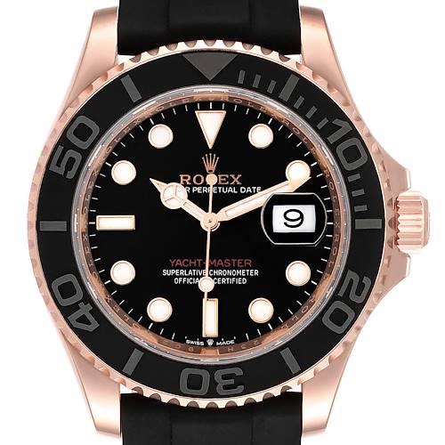 Photo of Rolex Yachtmaster 40mm Rose Gold Oysterflex Mens Watch 126655 Box Card