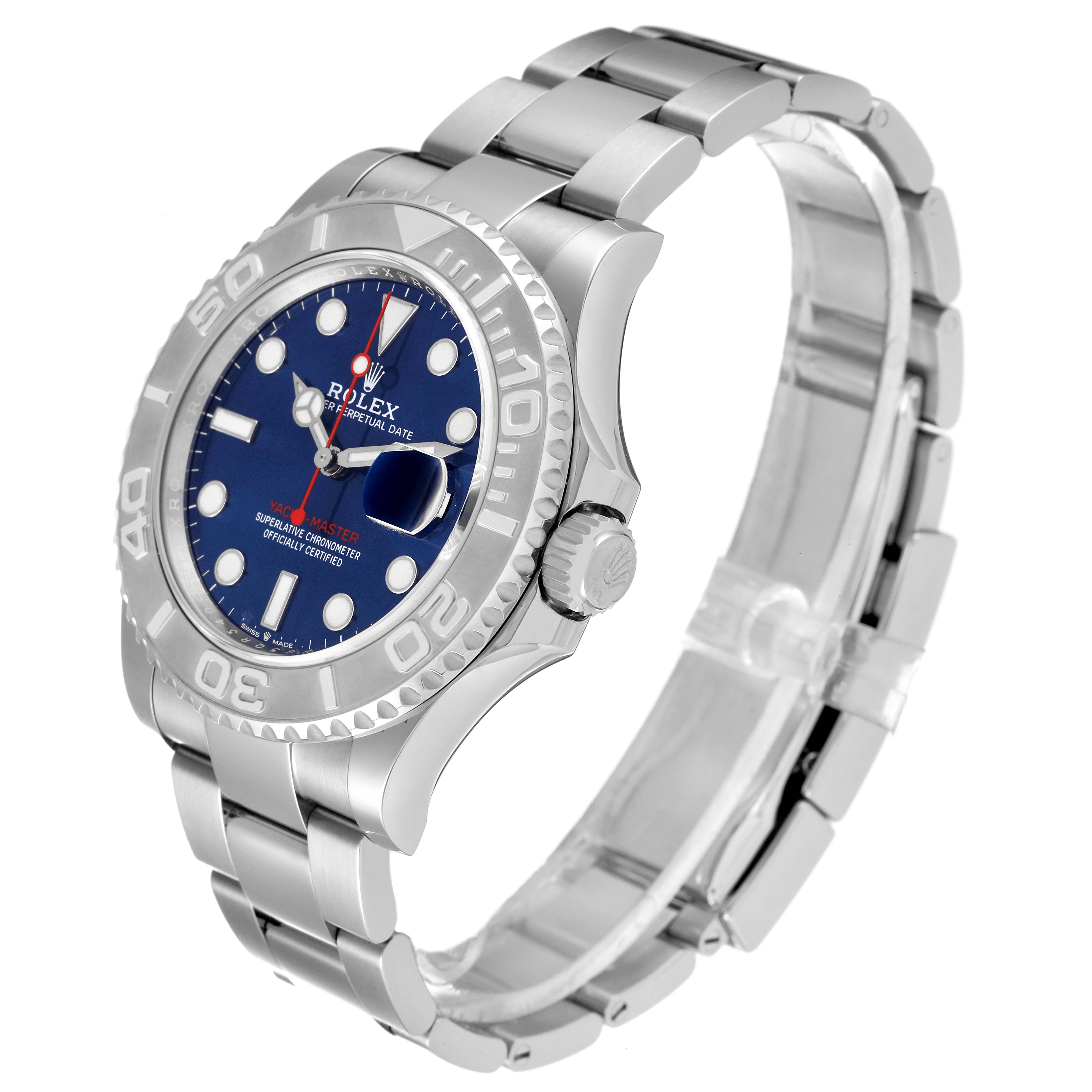 The image shows a Rolex Yacht-Master 126622 Men's Stainless Steel Blue Dial 126622 Men's Stainless Steel Blue Dial watch at a three-quarter angle, highlighting the face, bezel, case, and bracelet.