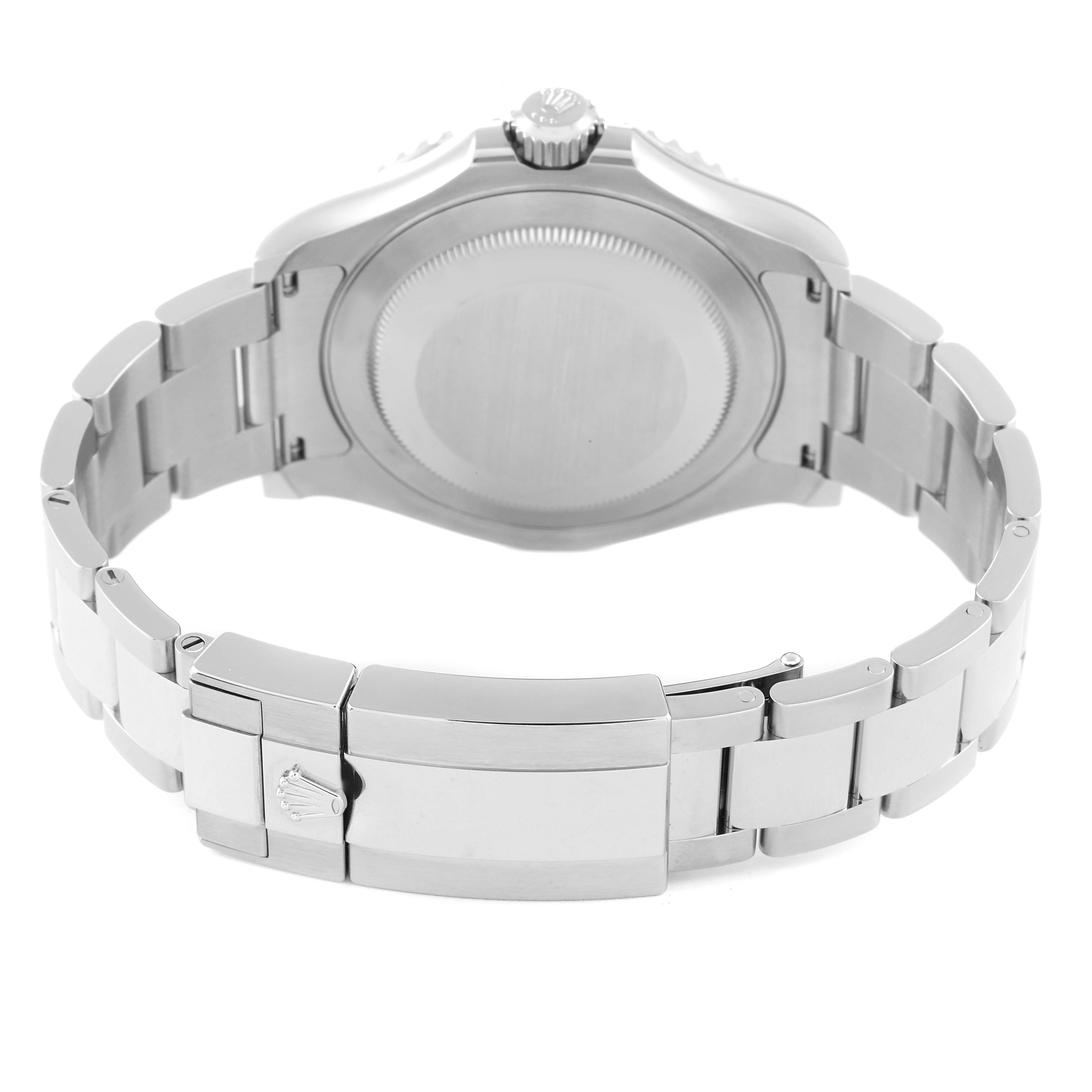 This image shows the back view of a Rolex Yacht-Master 126622 Men
s Stainless Steel Blue Dial 126622 Men
s Stainless Steel Blue Dial watch, highlighting its case back and bracelet with clasp.