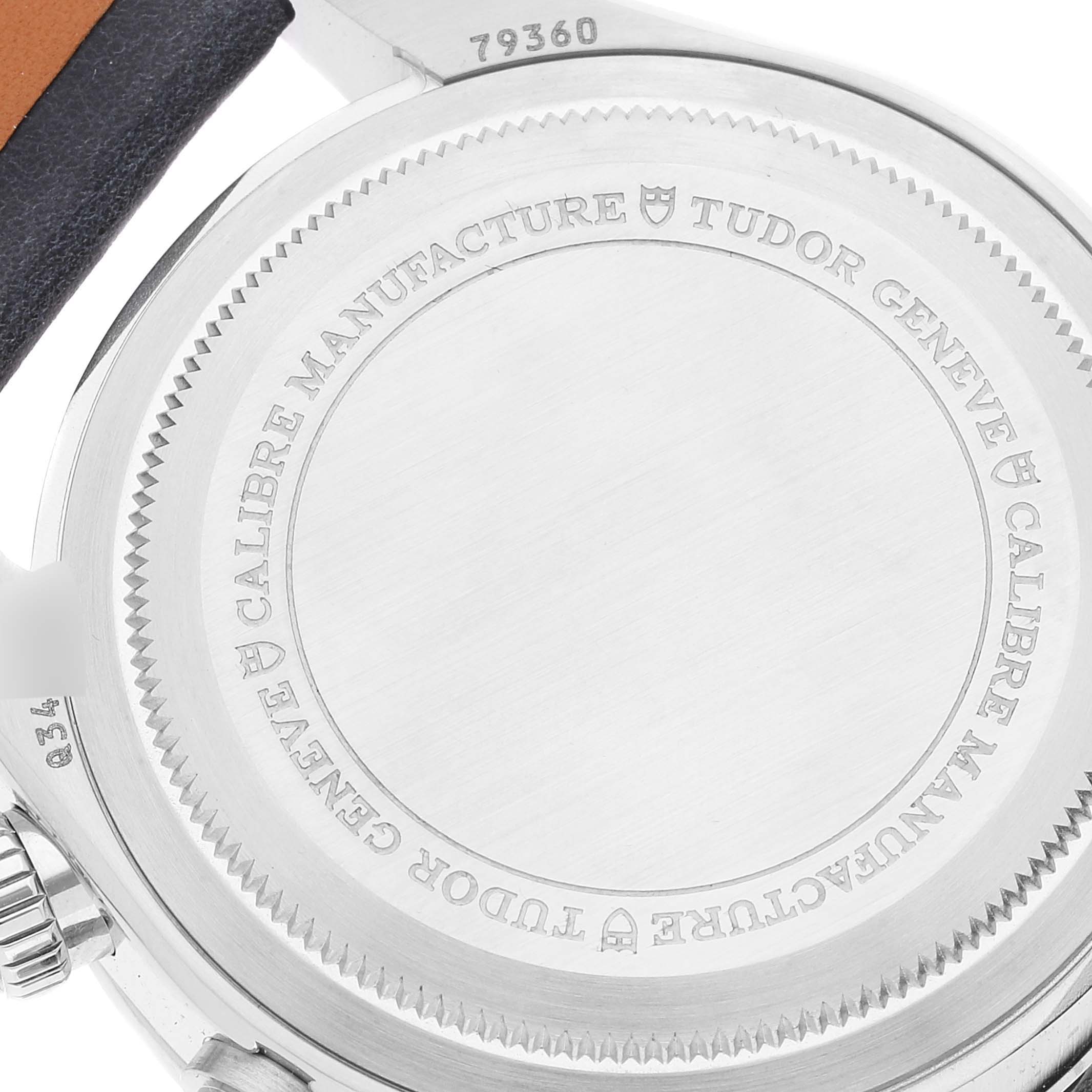 The image shows the back case of the Tudor Heritage Black Bay 79360N Men's Stainless Steel Black Dial 79360N Men's Stainless Steel Black Dial watch, displaying its engraved details.