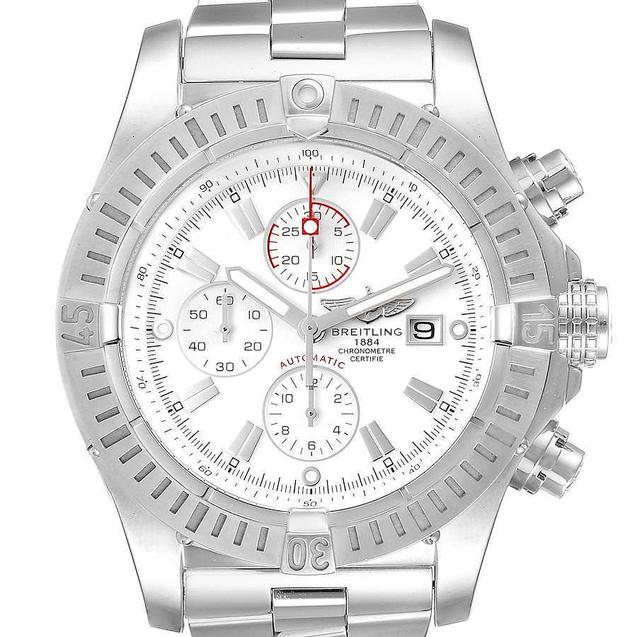 Breitling Super Avenger White Dial Chronograph Steel Mens Watch A13370 Box Card SwissWatchExpo