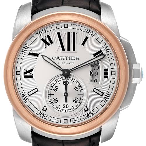 Photo of Cartier Calibre Steel Rose Gold Silver Dial Watch W7100036