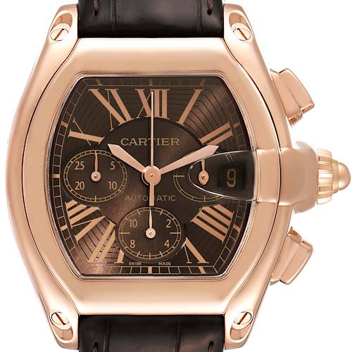 Photo of Cartier Roadster Chronograph XL 18K Rose Gold Mens Watch W62042Y5 Box Papers