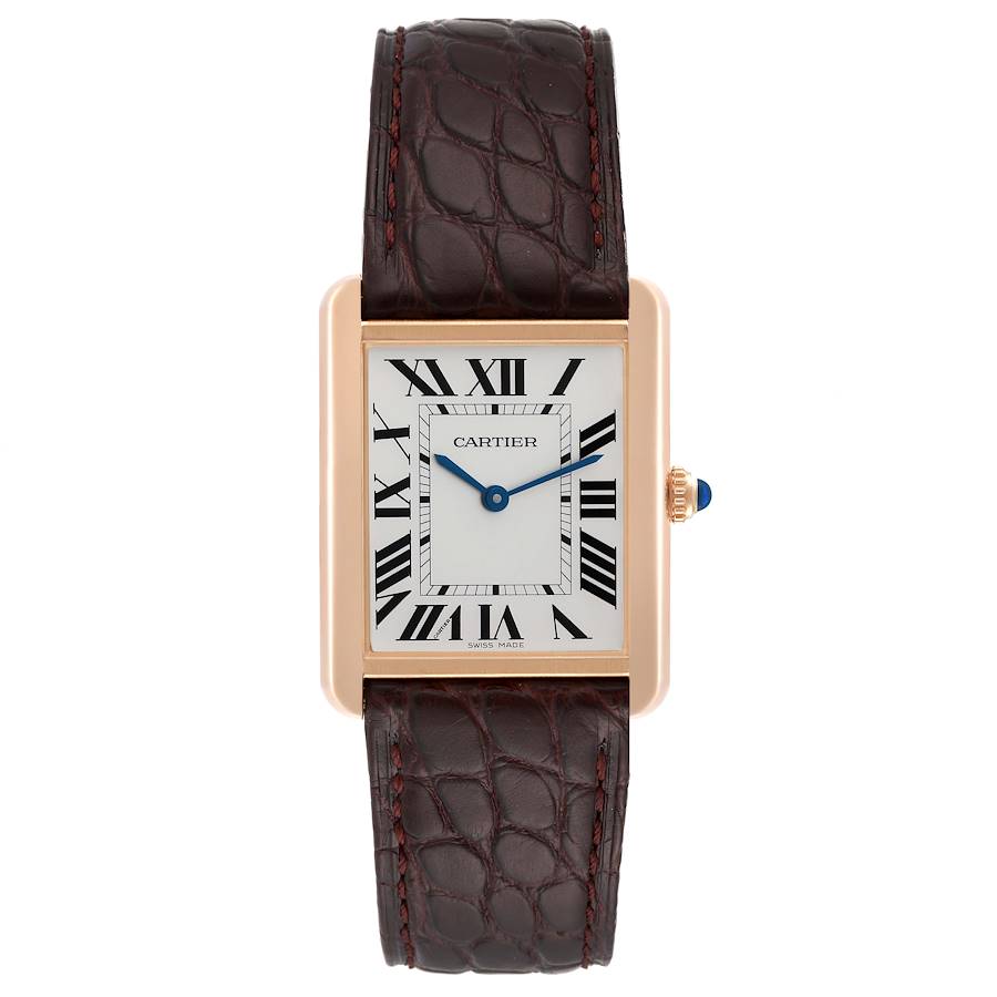 Cartier Tank Solo Large Rose Gold Steel Brown Strap Mens Watch