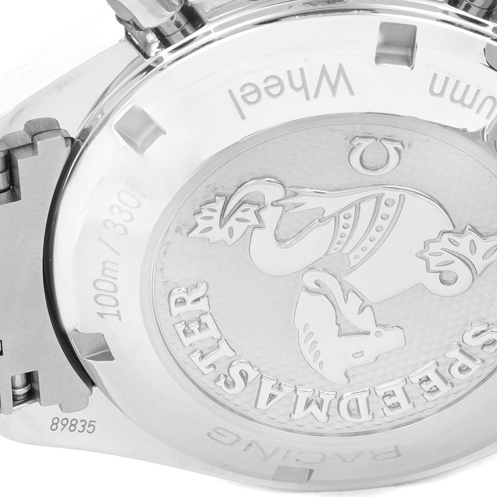 The image shows the case back of an Omega Speedmaster 326.30.40.50.01.002 Men
s Stainless Steel Black Dial 326.30.40.50.01.002 Men
s Stainless Steel Black Dial watch, displaying engraving and model details.