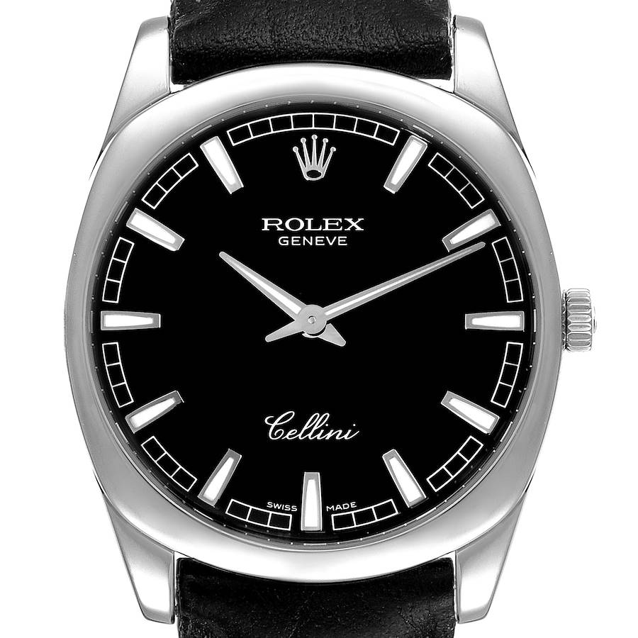 Rolex Cellini Danaos 18k White Gold Black Dial Mens Watch 4243 SwissWatchExpo