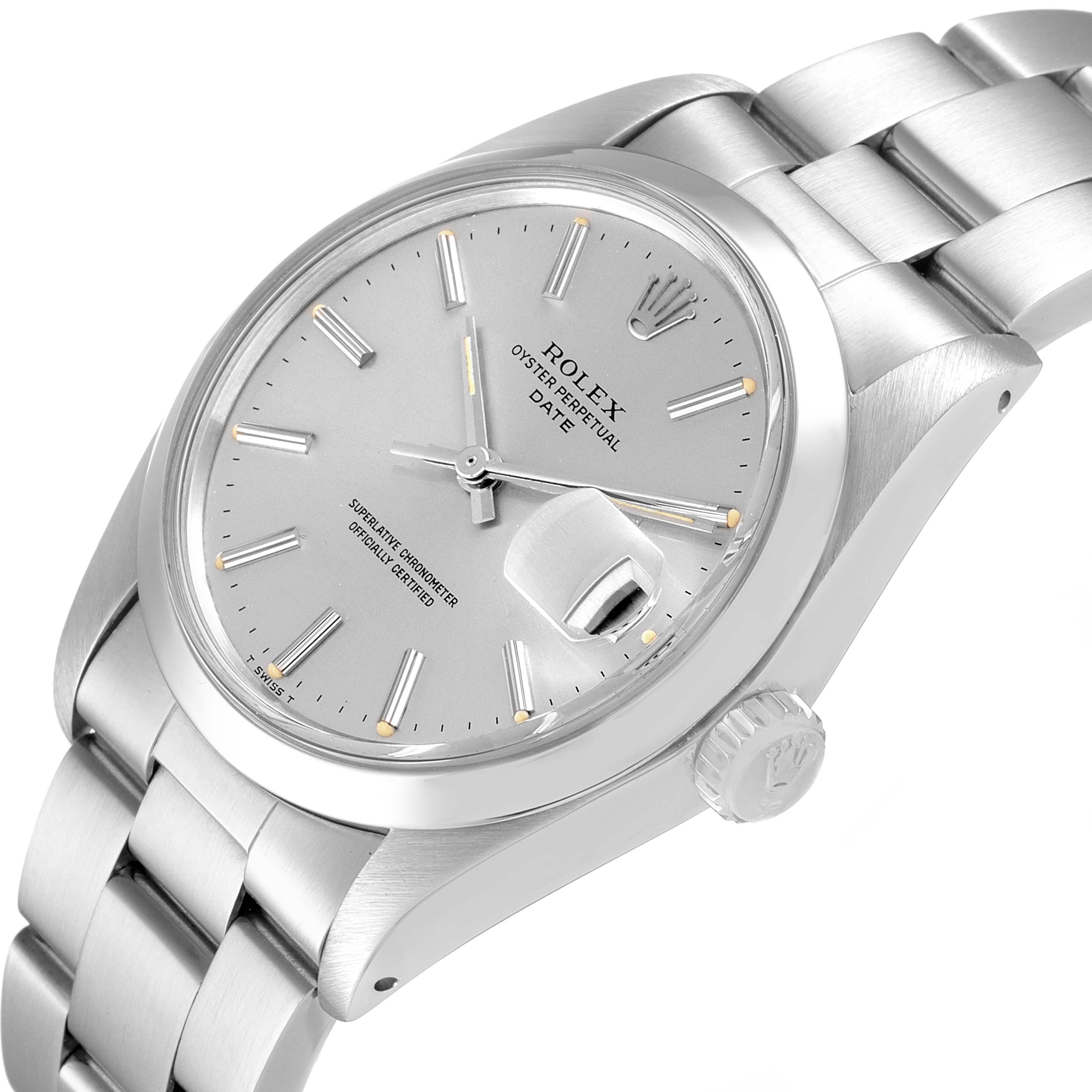 The image shows a Rolex Vintage Collection 1500 Men's Stainless Steel Silver Dial 1500 Men's Stainless Steel Silver Dial watch at a three-quarter angle, highlighting the dial, case, crown, and bracelet.