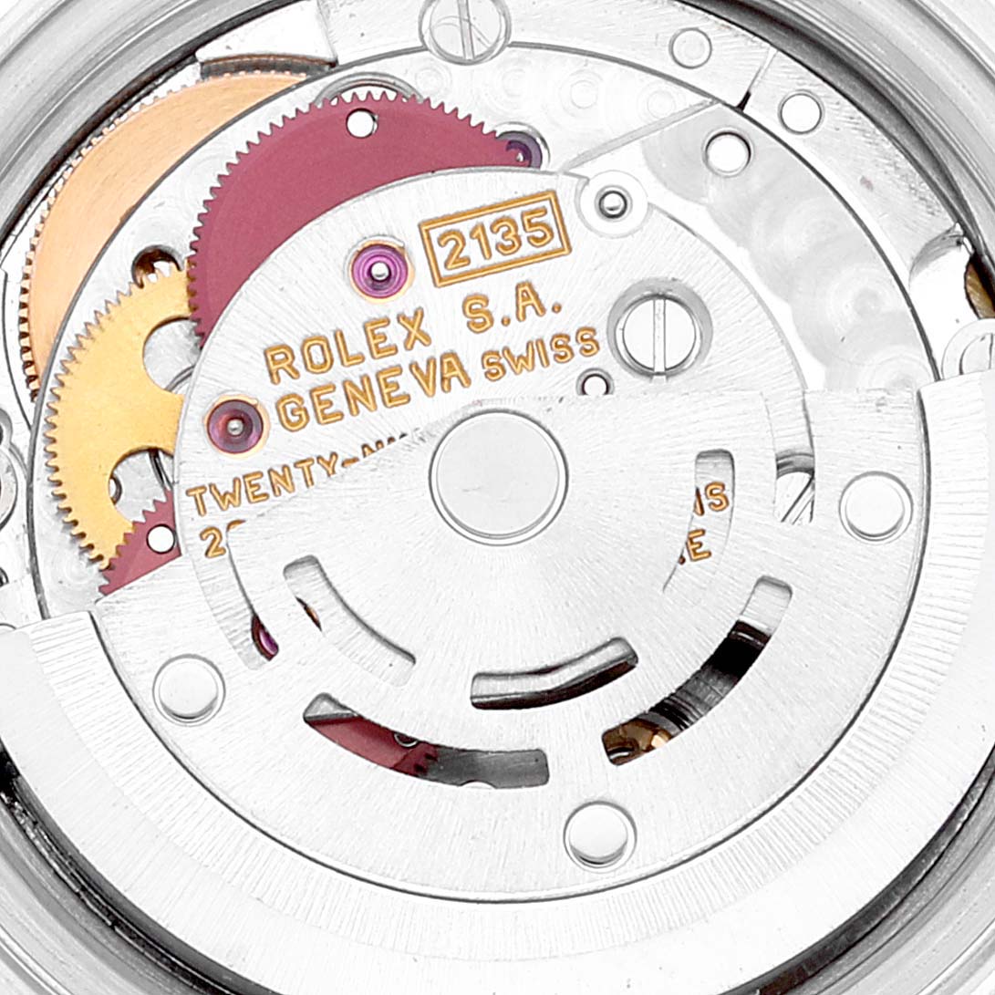 This image shows a close-up of the inner mechanical movement of the Rolex Datejust 69173 Women's Steel and Gold (two tone) Blue Dial 69173 Women's Steel and Gold (two tone) Blue Dial watch.