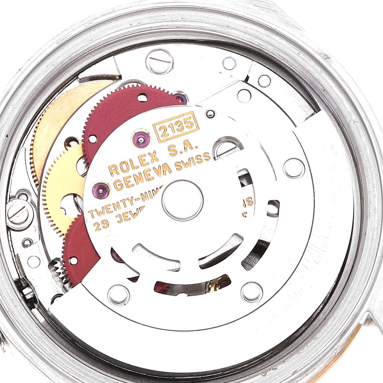 The image shows the internal movement mechanism of a Rolex Datejust 69173 Women's Steel and Gold (two tone) Champagne Dial 69173 Women's Steel and Gold (two tone) Champagne Dial watch, viewed from the back.