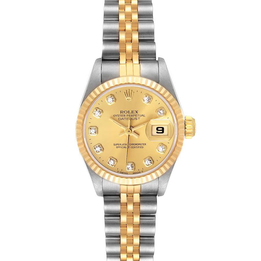 Rolex Datejust 26mm Steel Yellow Gold Diamond Dial Ladies Watch 69173 Box Papers SwissWatchExpo
