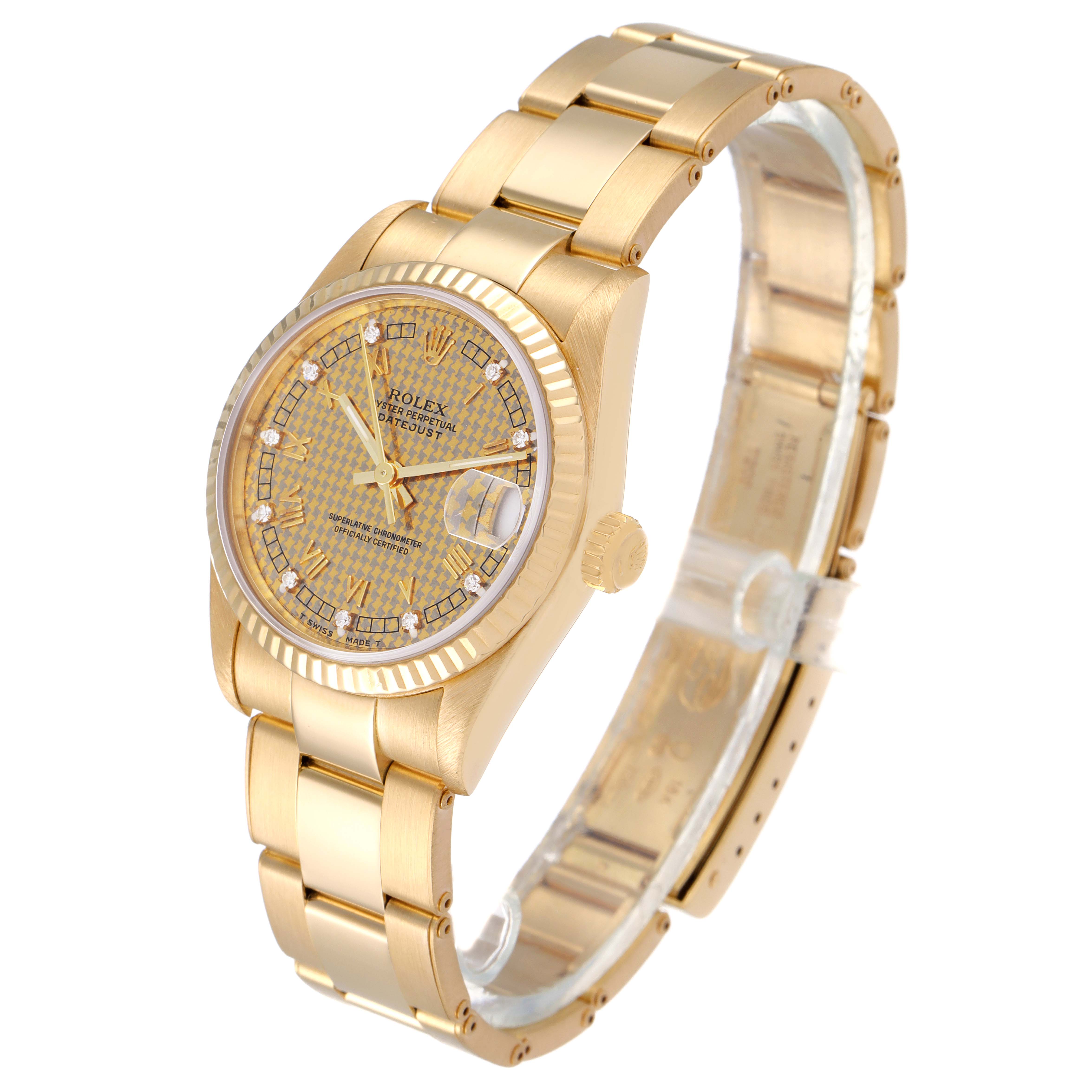 The image shows a Rolex President 68278 Women's Yellow Gold Champagne Dial 68278 Women's Yellow Gold Champagne Dial model watch, angled to display the face, bracelet, and side of the case.