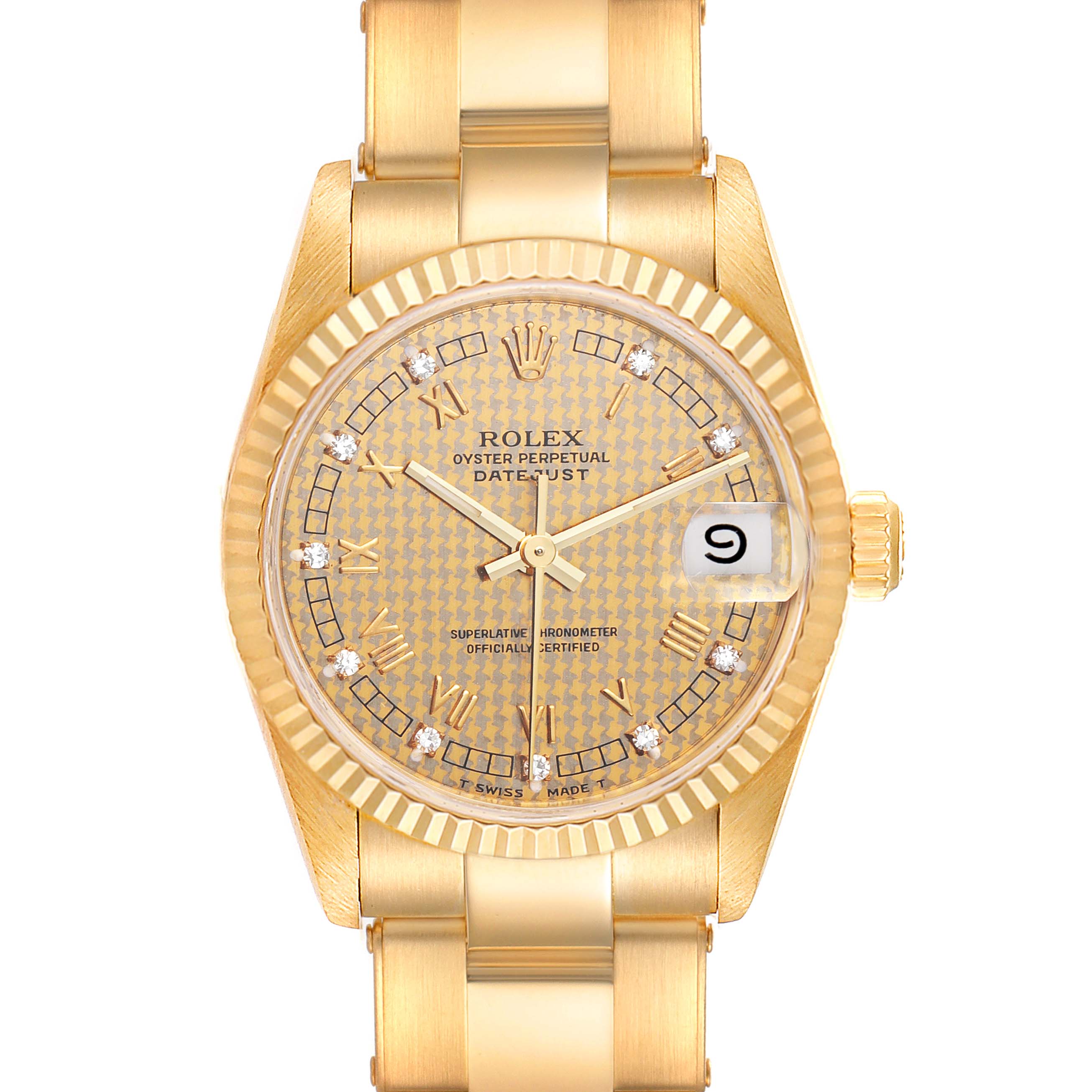 Rolex Datejust 31 Midsize 18K Yellow Gold Diamond Watch 68278 ...