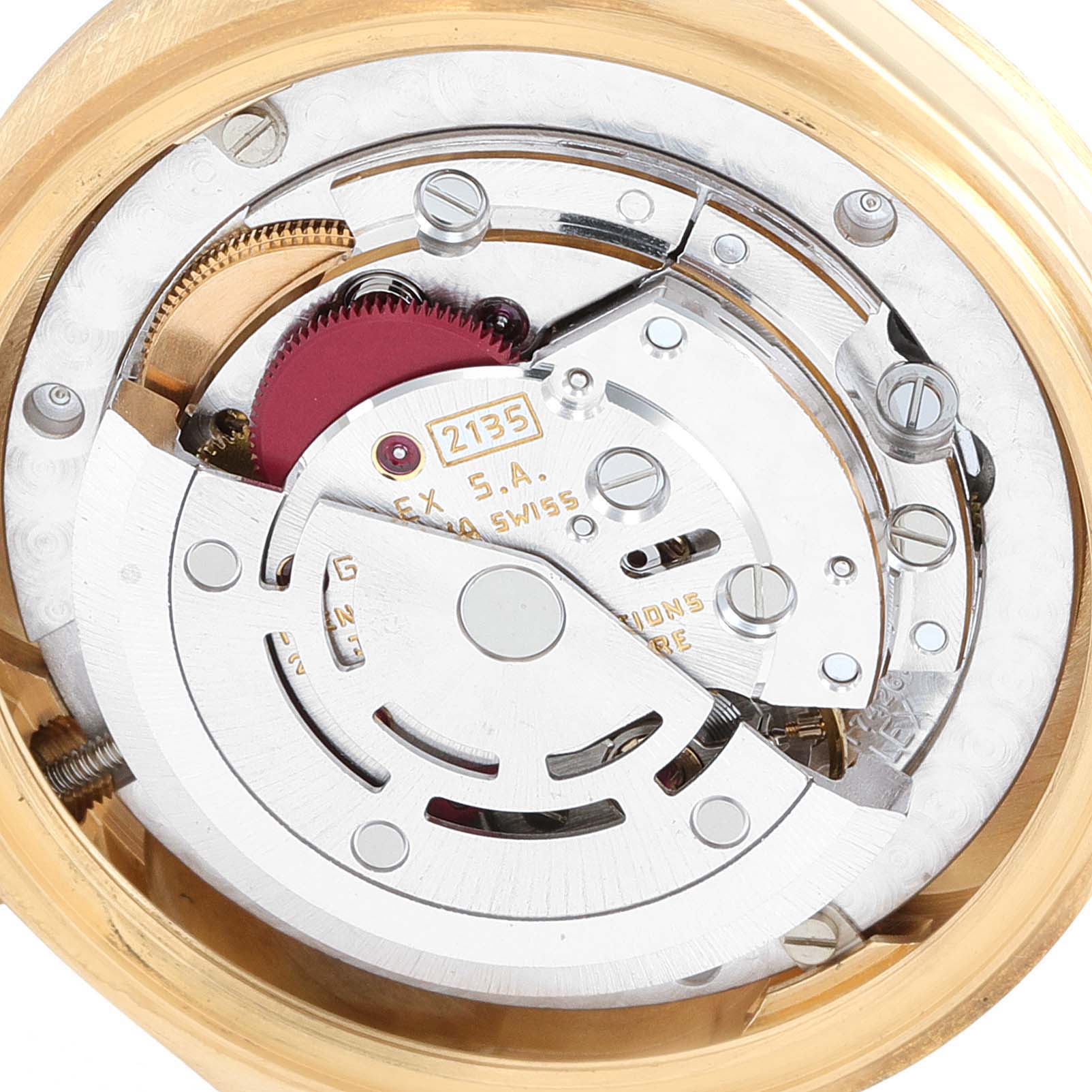 This image shows a close-up view of the movement mechanism inside a Rolex President 68278 Women's Yellow Gold Champagne Dial 68278 Women's Yellow Gold Champagne Dial model watch.
