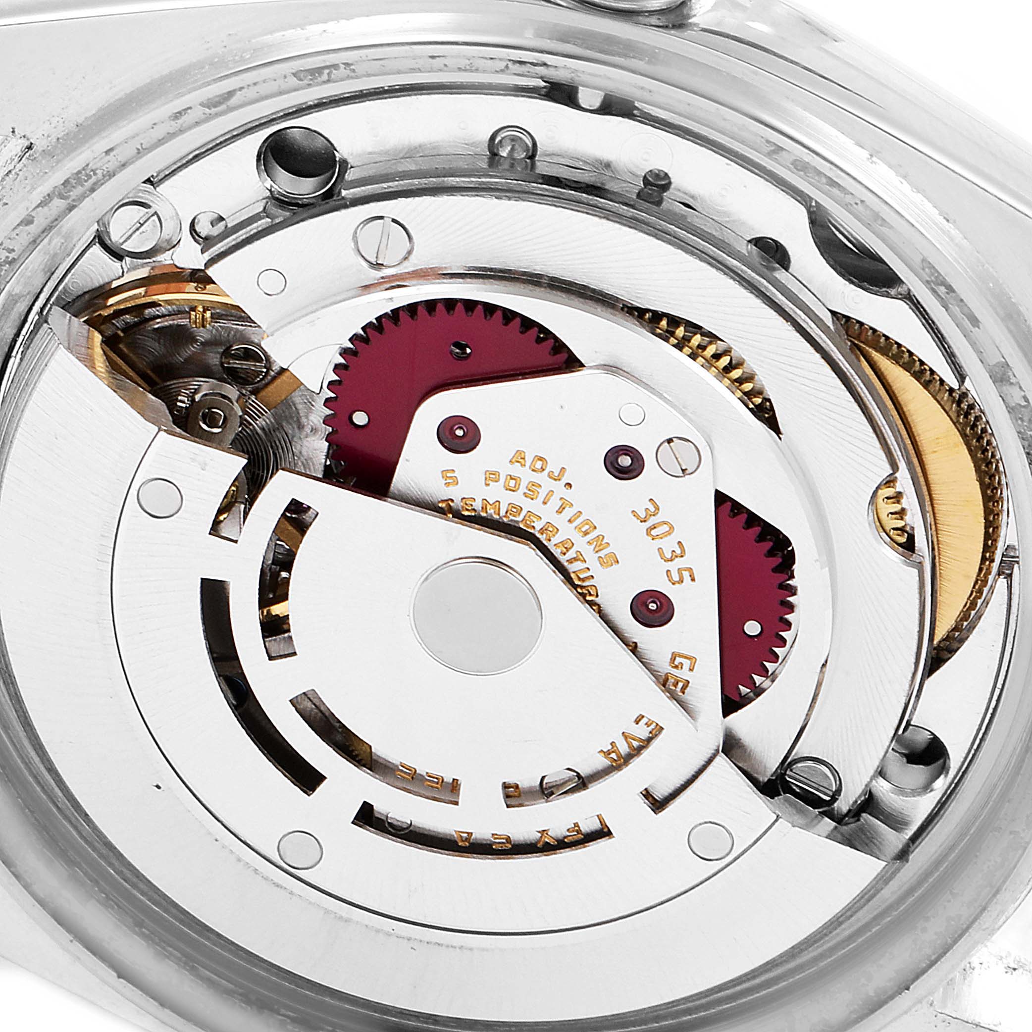 This image shows the internal mechanism of a Rolex Vintage Collection 16013 Men's Steel and Gold (two tone) Champagne Dial 16013 Men's Steel and Gold (two tone) Champagne Dial model watch from a top-down angle.