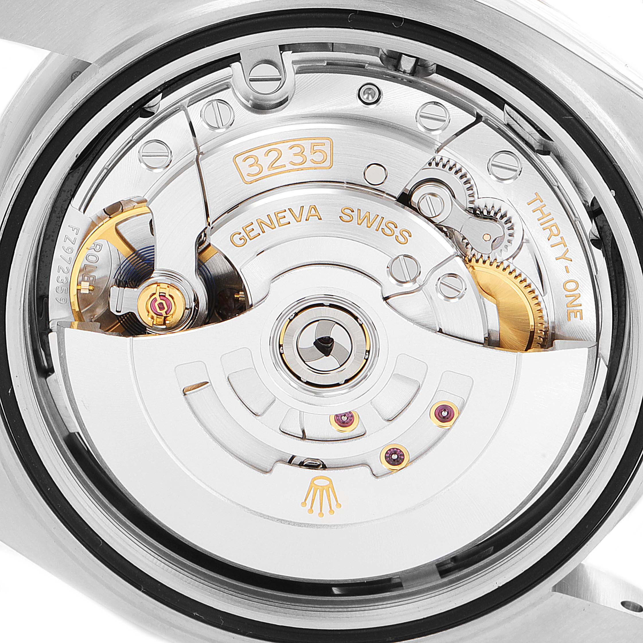 This image shows the internal mechanical movement of a Rolex Datejust 41 126334 Men
s Stainless Steel Black Dial 126334 Men
s Stainless Steel Black Dial watch, focusing on the intricate gears and rotor mechanism.