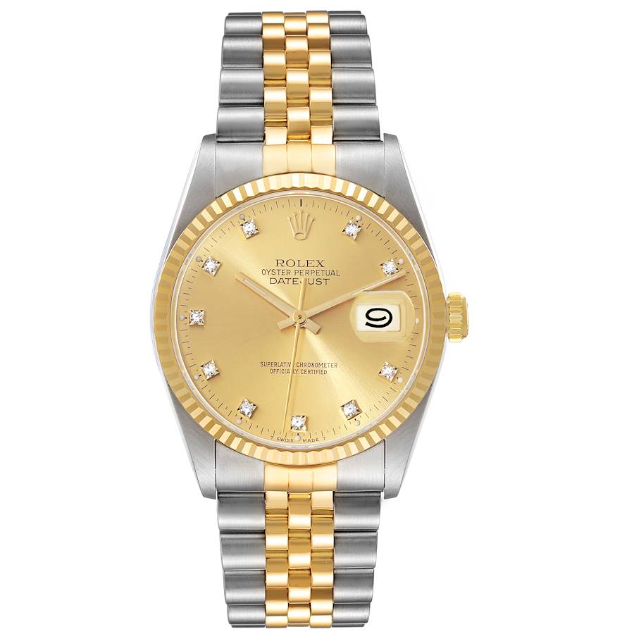 Rolex Datejust Champagne Diamond Dial Steel Yellow Gold Mens Watch 16233 |  SwissWatchExpo