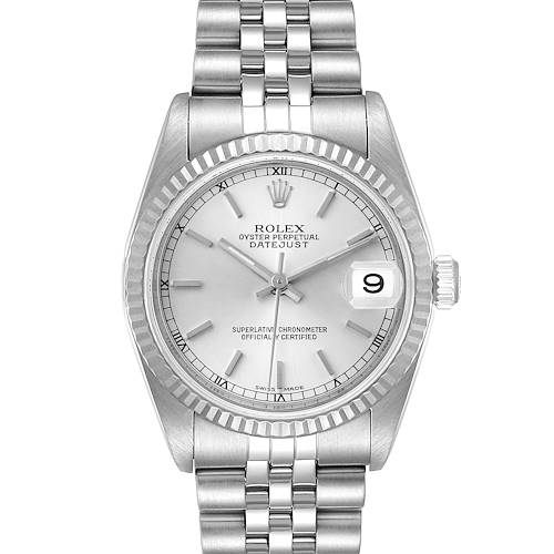 Photo of Rolex Datejust Midsize Steel White Gold Silver Dial Watch 78274 Box Papers