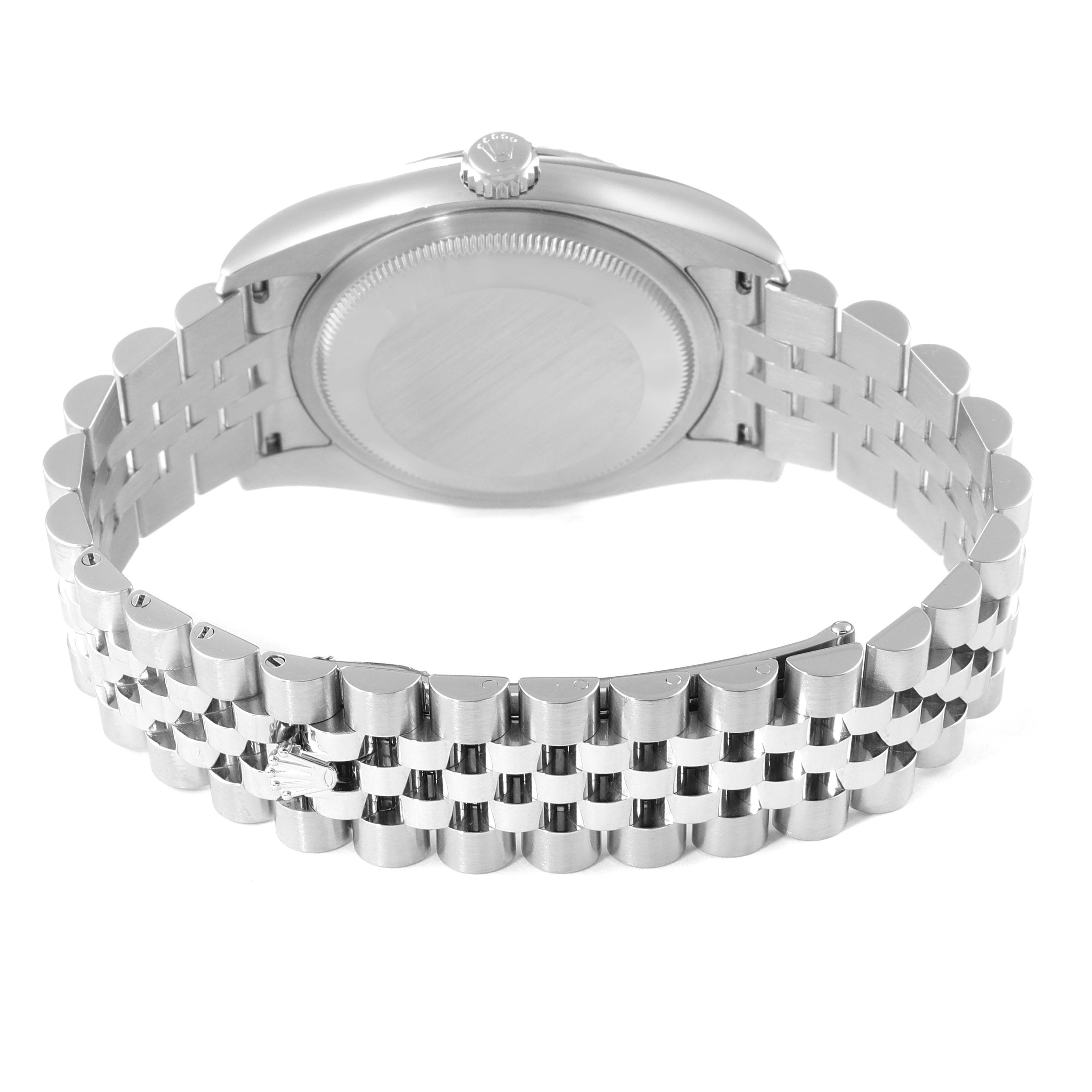 This image shows the back view of a Rolex Datejust 116234 Men's Stainless Steel Black Dial 116234 Men's Stainless Steel Black Dial watch, highlighting the case back and part of the bracelet.