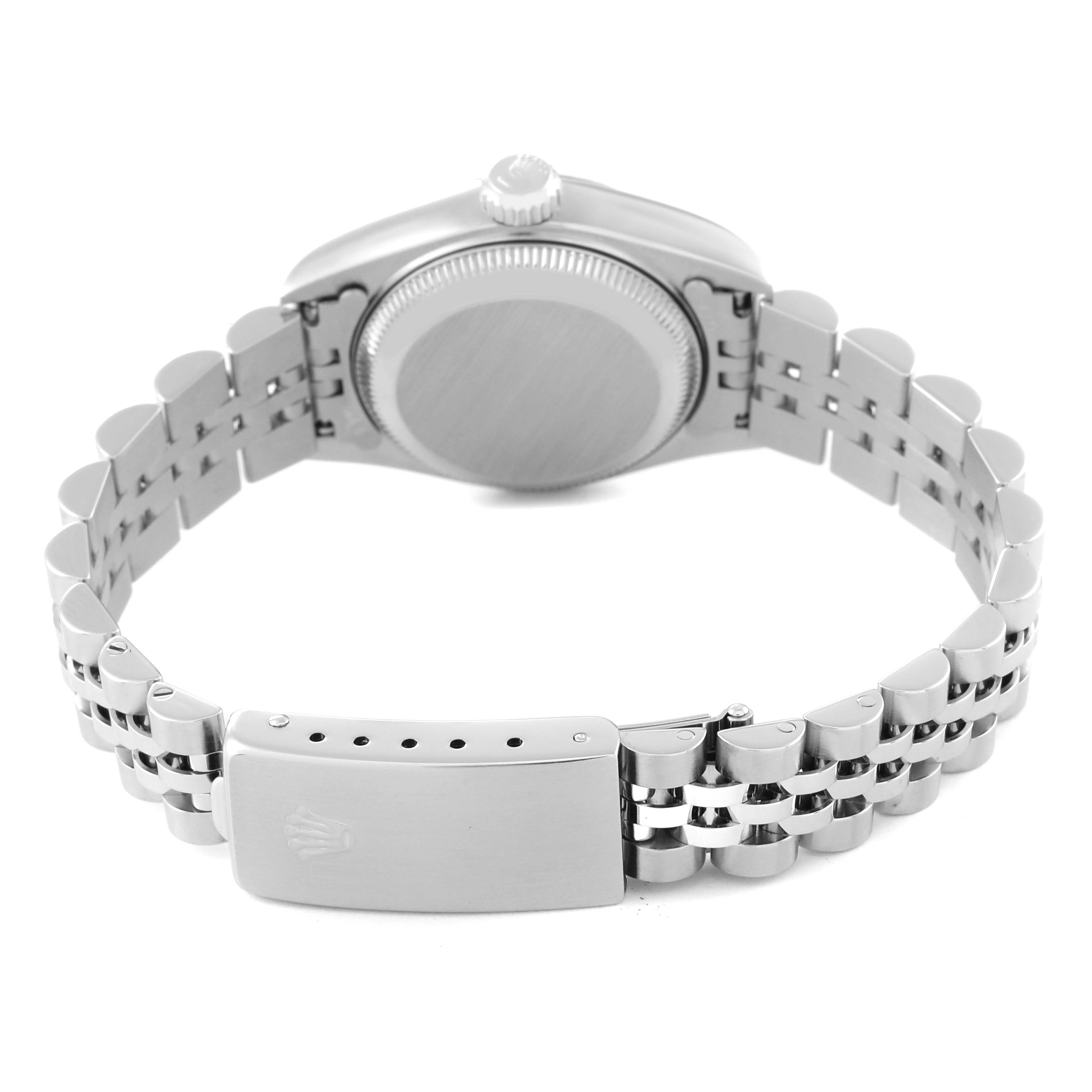 This image shows the back case and bracelet clasp of a Rolex Datejust 69174 Women's Stainless Steel Black Dial 69174 Women's Stainless Steel Black Dial watch.