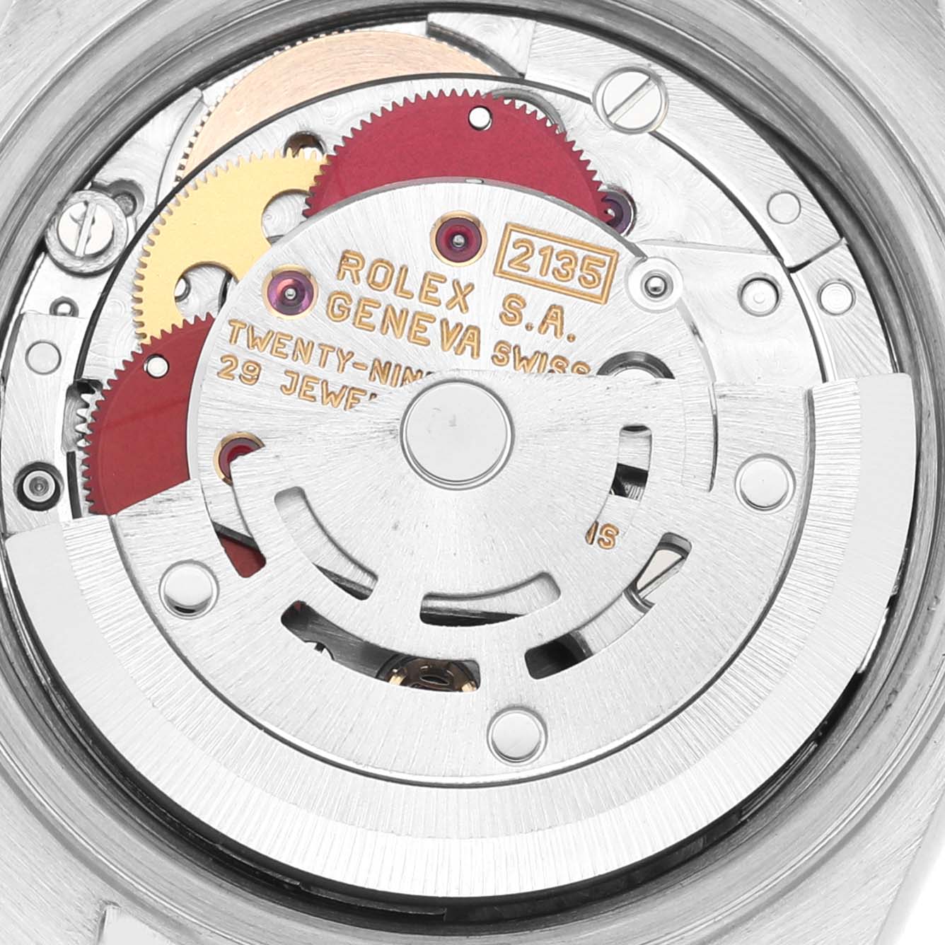 The image shows the intricate internal movement mechanism of the Rolex Datejust 69174 Women's Stainless Steel Black Dial 69174 Women's Stainless Steel Black Dial watch model from a close-up angle.